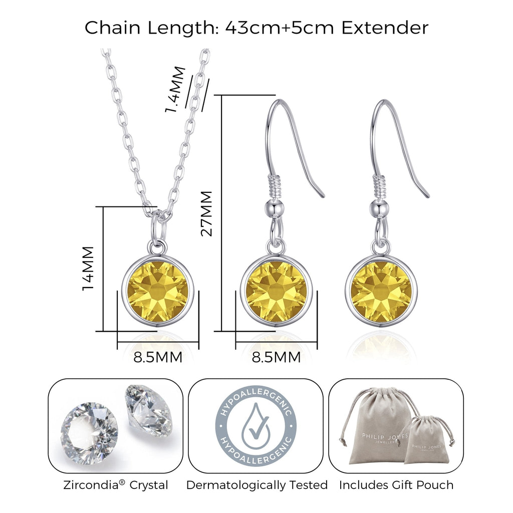 November (Topaz) Birthstone Necklace & Drop Earrings Set Created with Zircondia® Crystals