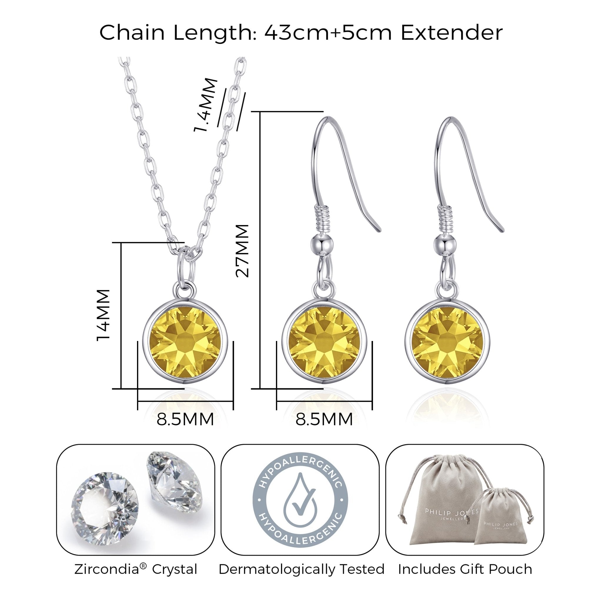 November (Topaz) Birthstone Necklace & Drop Earrings Set Created with Zircondia® Crystals