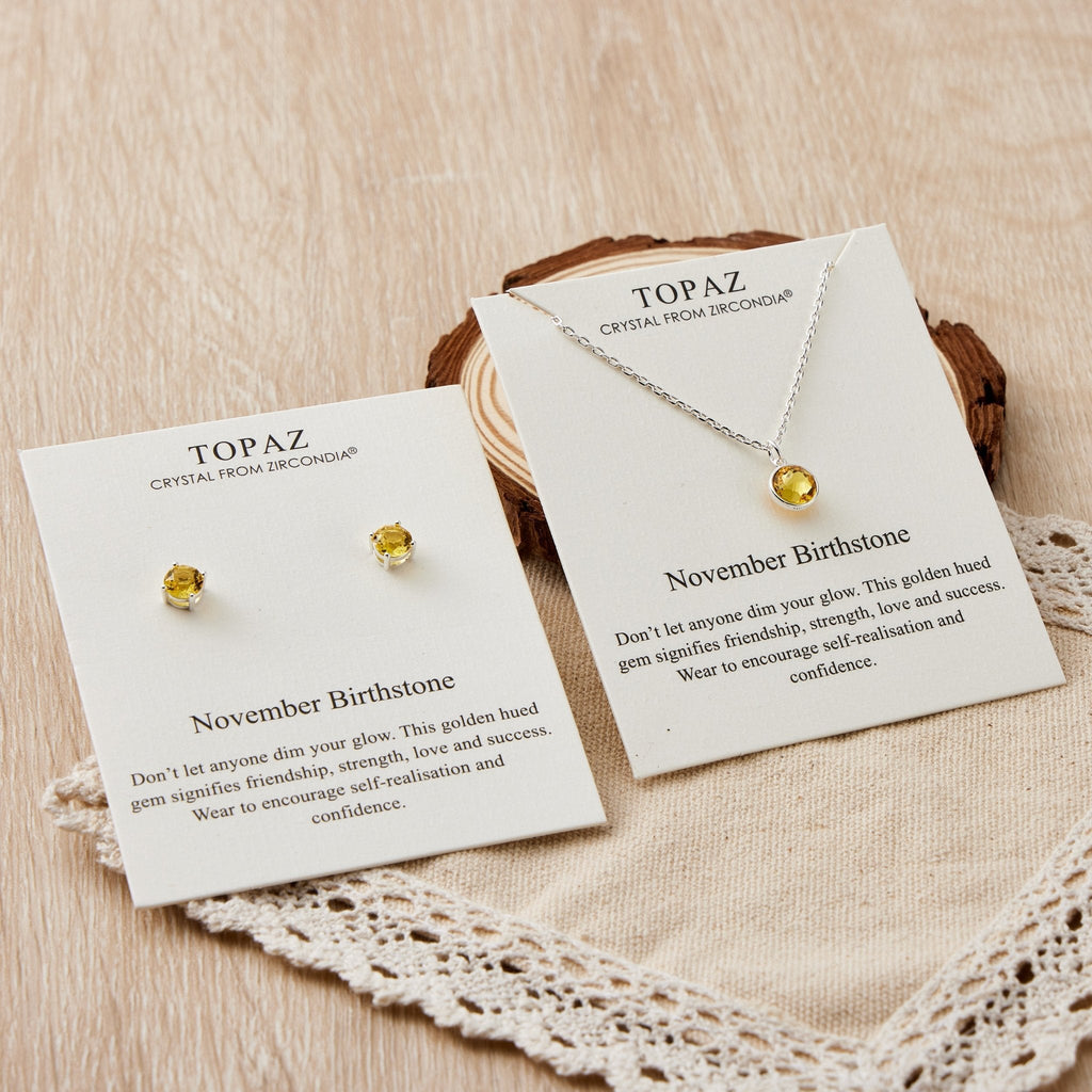 November (Topaz) Birthstone Necklace & Earrings Set Created with Zircondia® Crystals