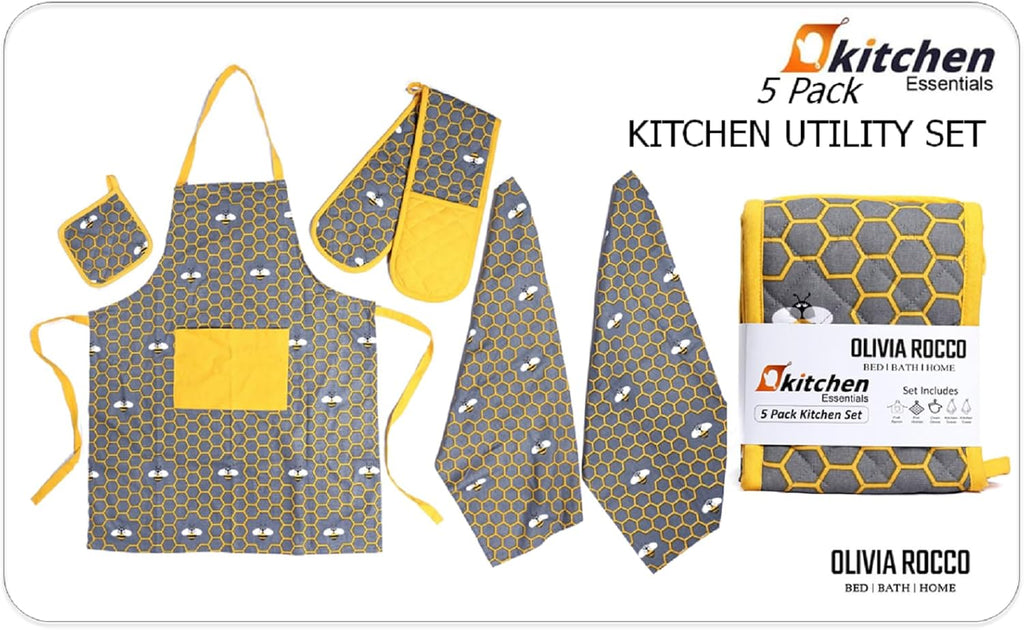 OLIVIA ROCCO Kitchen Sets With Apron Double Oven Gloves Towel Set Oven Mitts Pot Holder