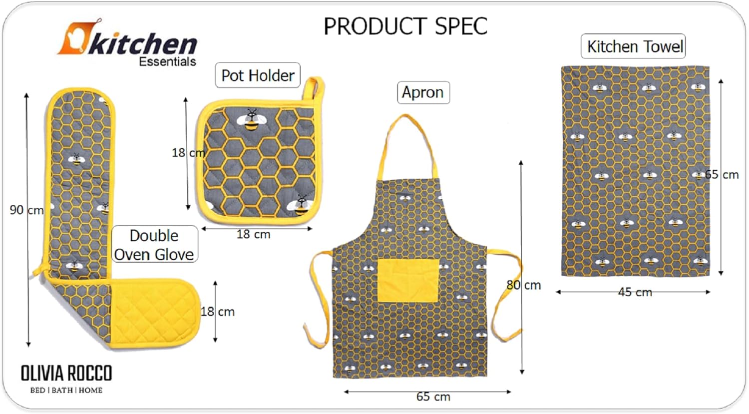 OLIVIA ROCCO Kitchen Sets With Apron Double Oven Gloves Towel Set Oven Mitts Pot Holder