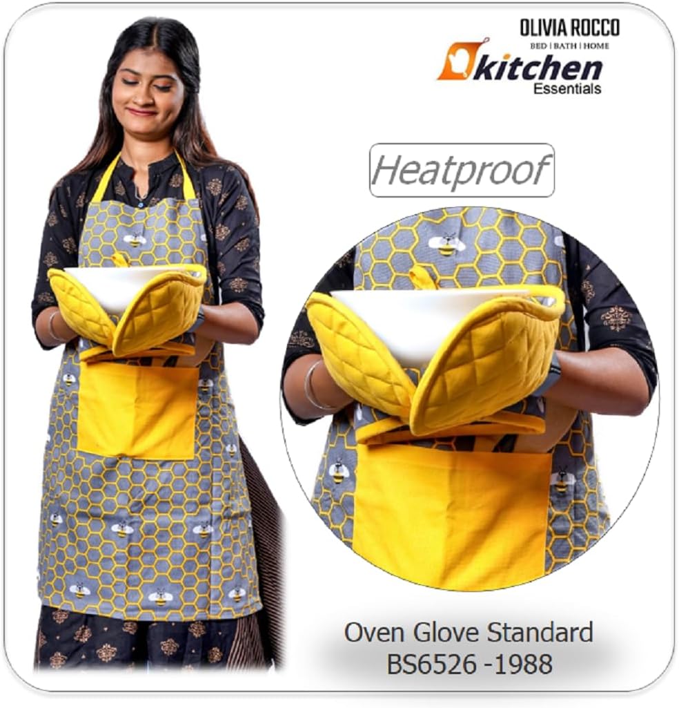 OLIVIA ROCCO Kitchen Sets With Apron Double Oven Gloves Towel Set Oven Mitts Pot Holder