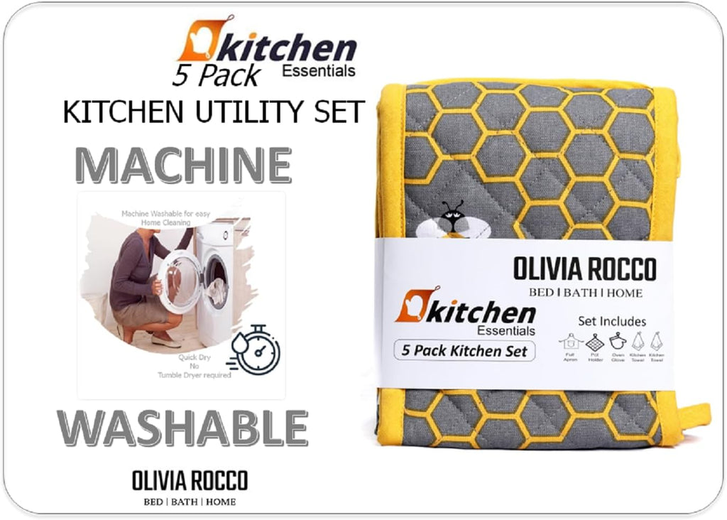 OLIVIA ROCCO Kitchen Sets With Apron Double Oven Gloves Towel Set Oven Mitts Pot Holder