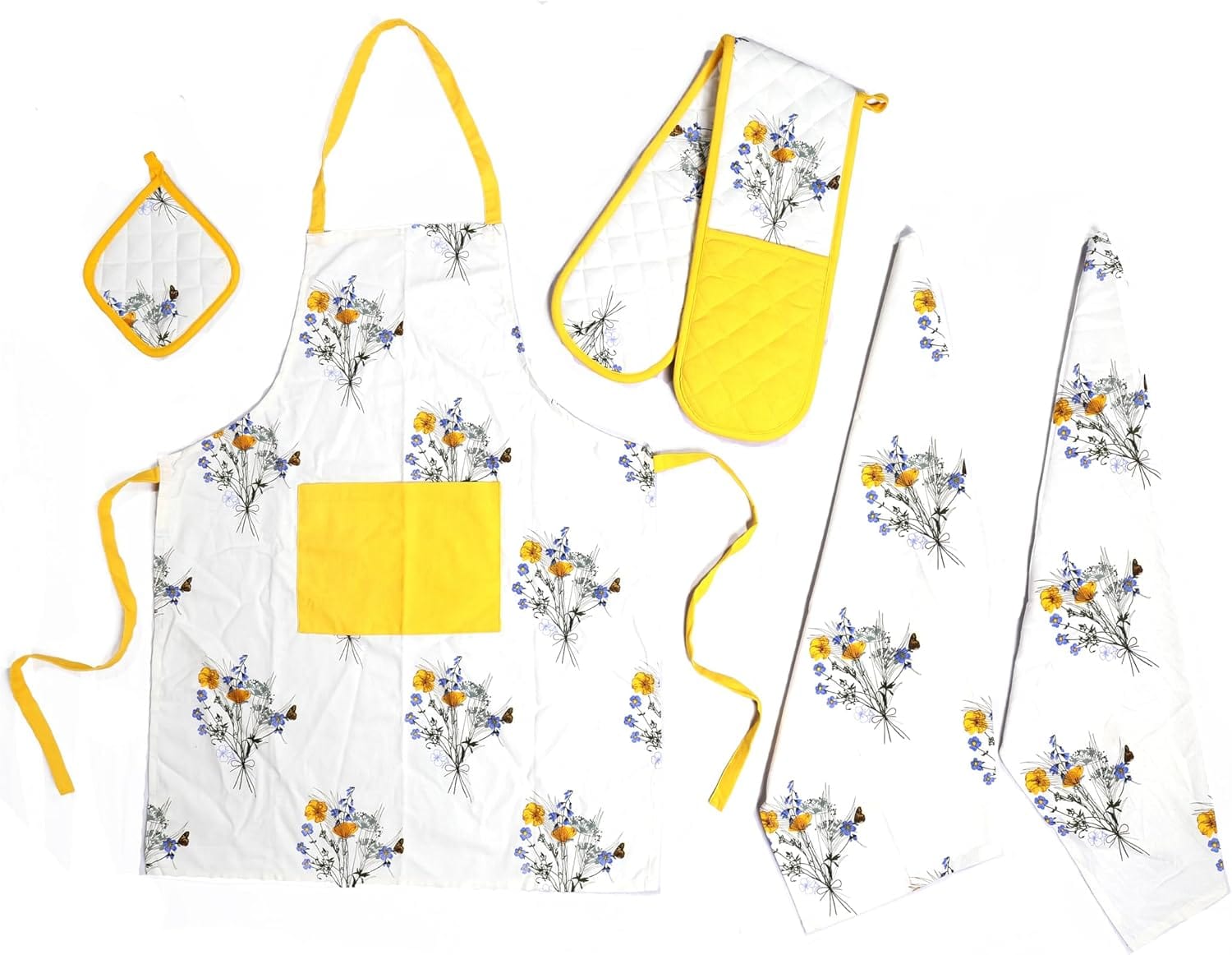 OLIVIA ROCCO Kitchen Sets With Apron Double Oven Gloves Towel Set Oven Mitts Pot Holder