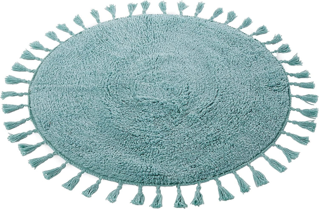 OLIVIA ROCCO Non Slip Round Tasselled Bath Mat 100% Cotton Absorbent Soft Plush Bathroom