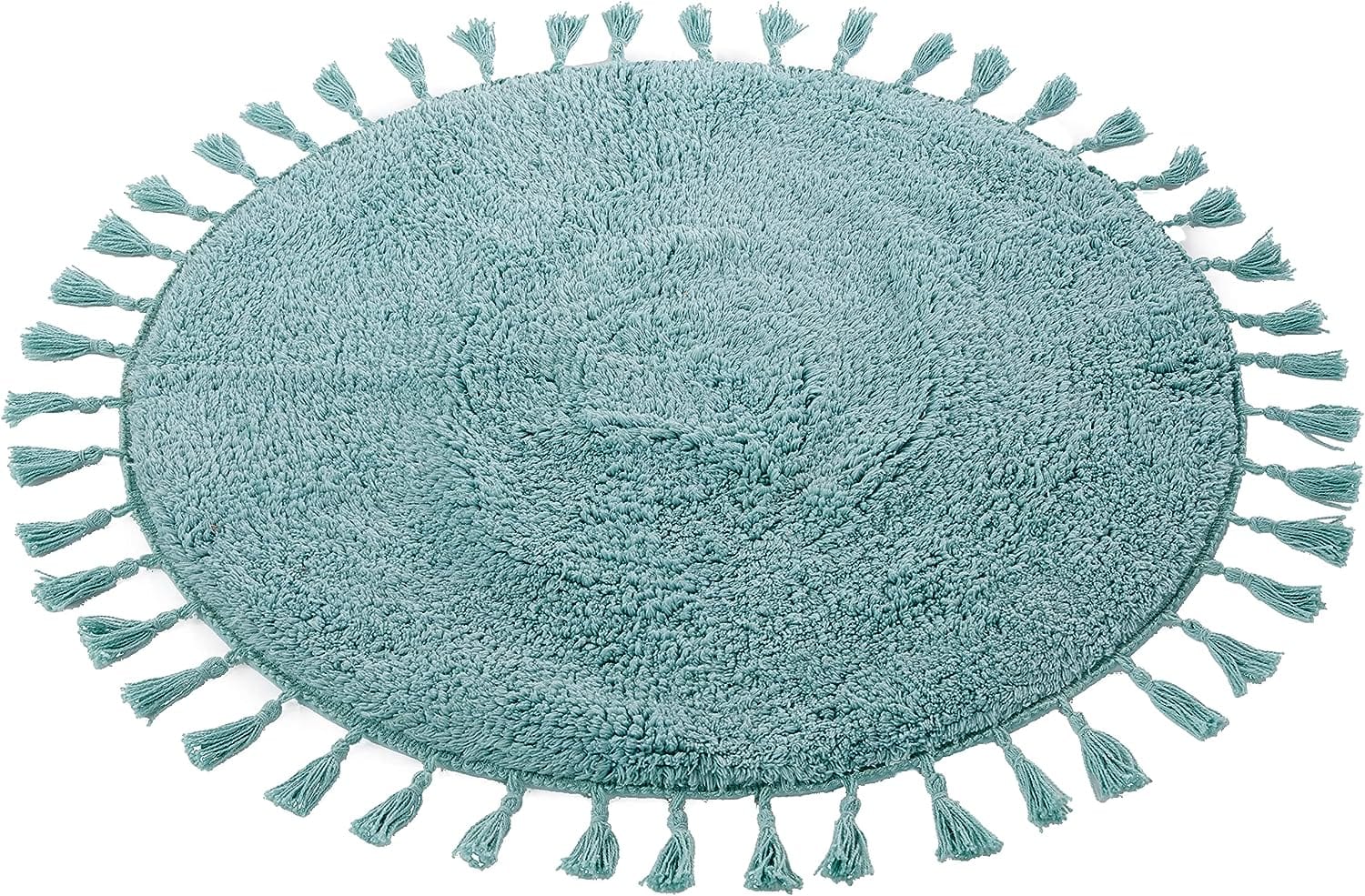 OLIVIA ROCCO Non Slip Round Tasselled Bath Mat 100% Cotton Absorbent Soft Plush Bathroom