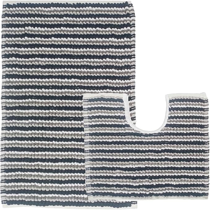OLIVIA ROCCO Amalfi 2 Piece Bath Mat Set 100% Cotton Jumbo Plush Absorbent Pedestal Bath