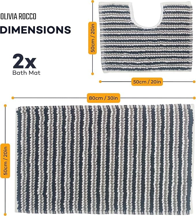 OLIVIA ROCCO Amalfi 2 Piece Bath Mat Set 100% Cotton Jumbo Plush Absorbent Pedestal Bath