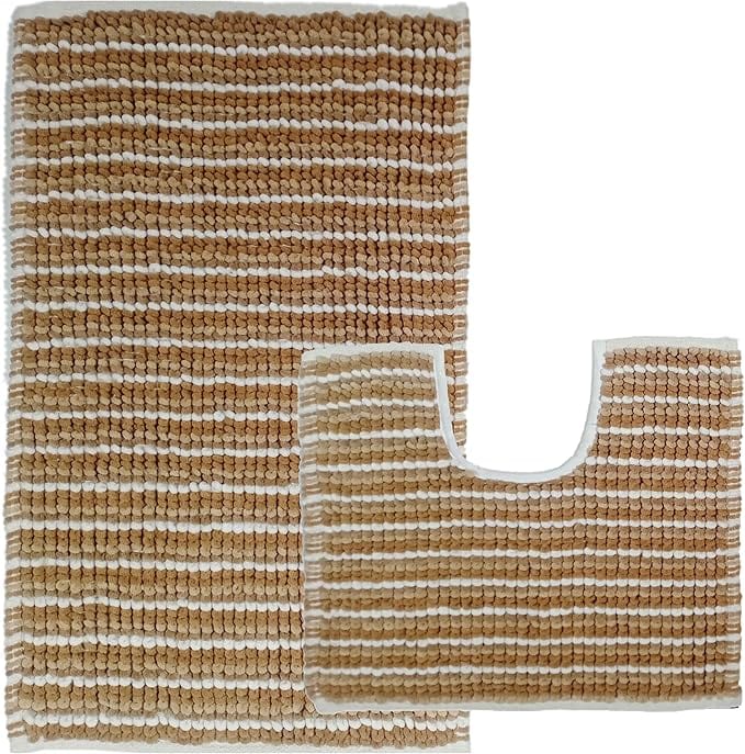 OLIVIA ROCCO Amalfi 2 Piece Bath Mat Set 100% Cotton Jumbo Plush Absorbent Pedestal Bath