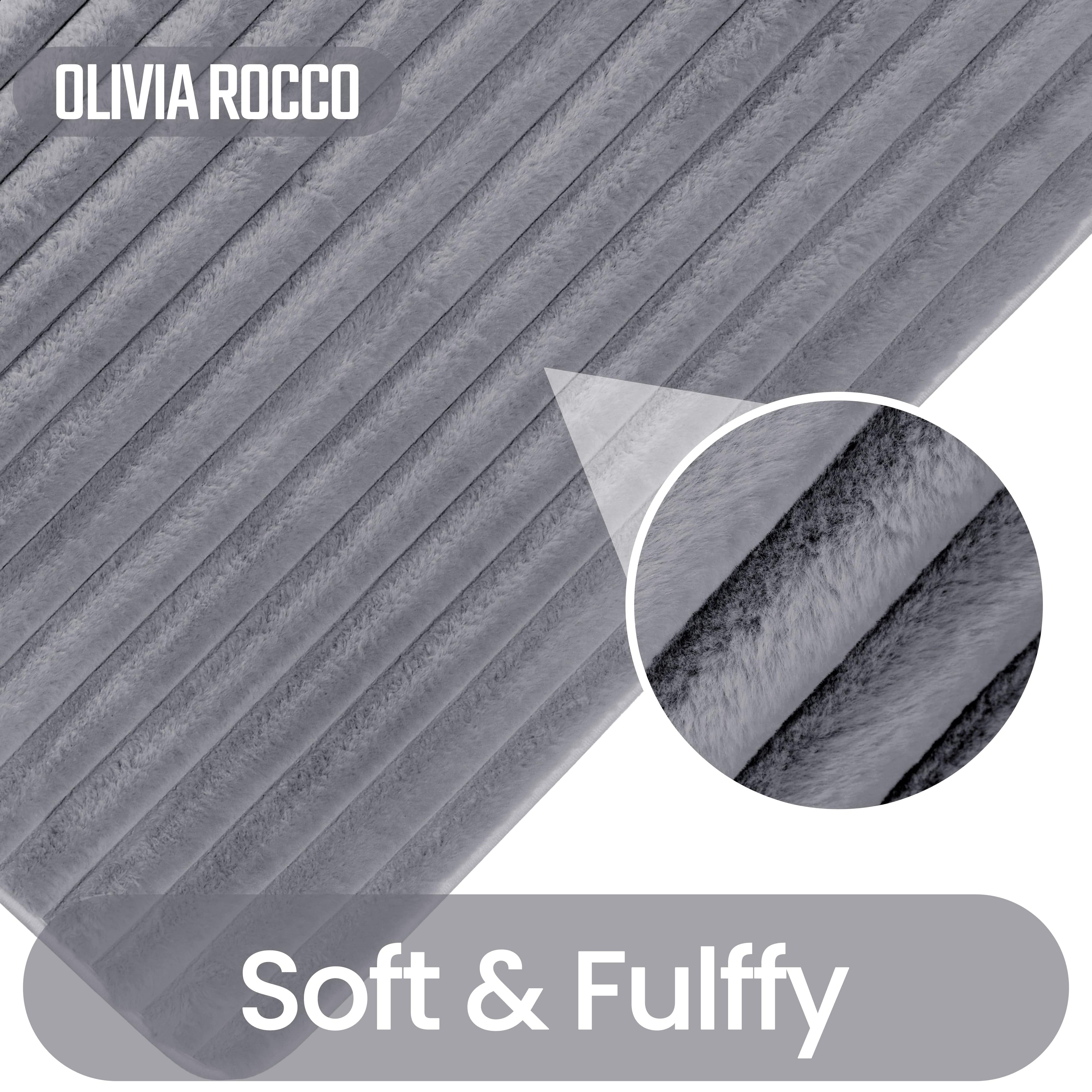 OLIVIA ROCCO 2 Piece Ribbed Bath Mat Set Charcoal Extra Soft Non Slip Super Absorbent