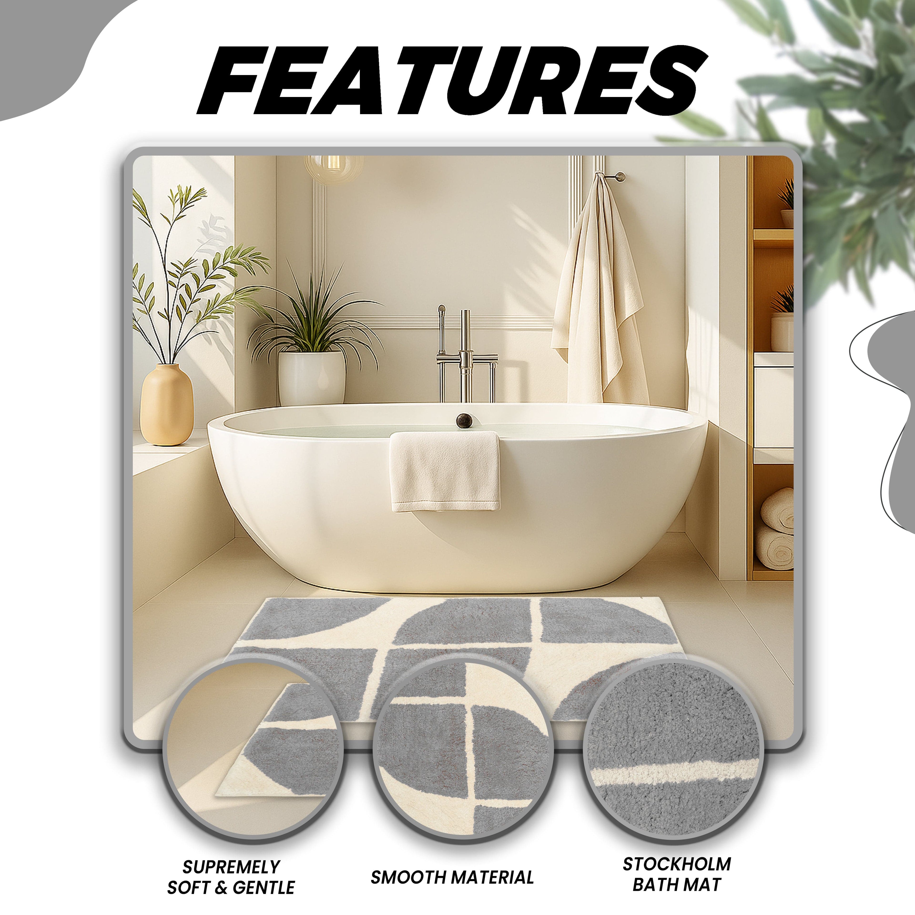 OLIVIA ROCCO Stockholm Bath Mat Non Slip Backing Super Soft Water Absorbent Cotton Blend
