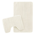 OLIVIA ROCCO 2 Piece Ribbed Bath Mat Set Cream Extra Soft Non Slip Super Absorbent Easy