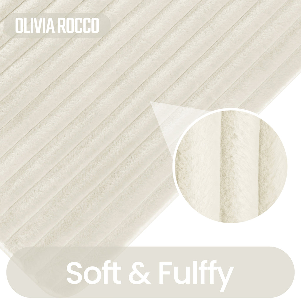 OLIVIA ROCCO 2 Piece Ribbed Bath Mat Set Cream Extra Soft Non Slip Super Absorbent Easy