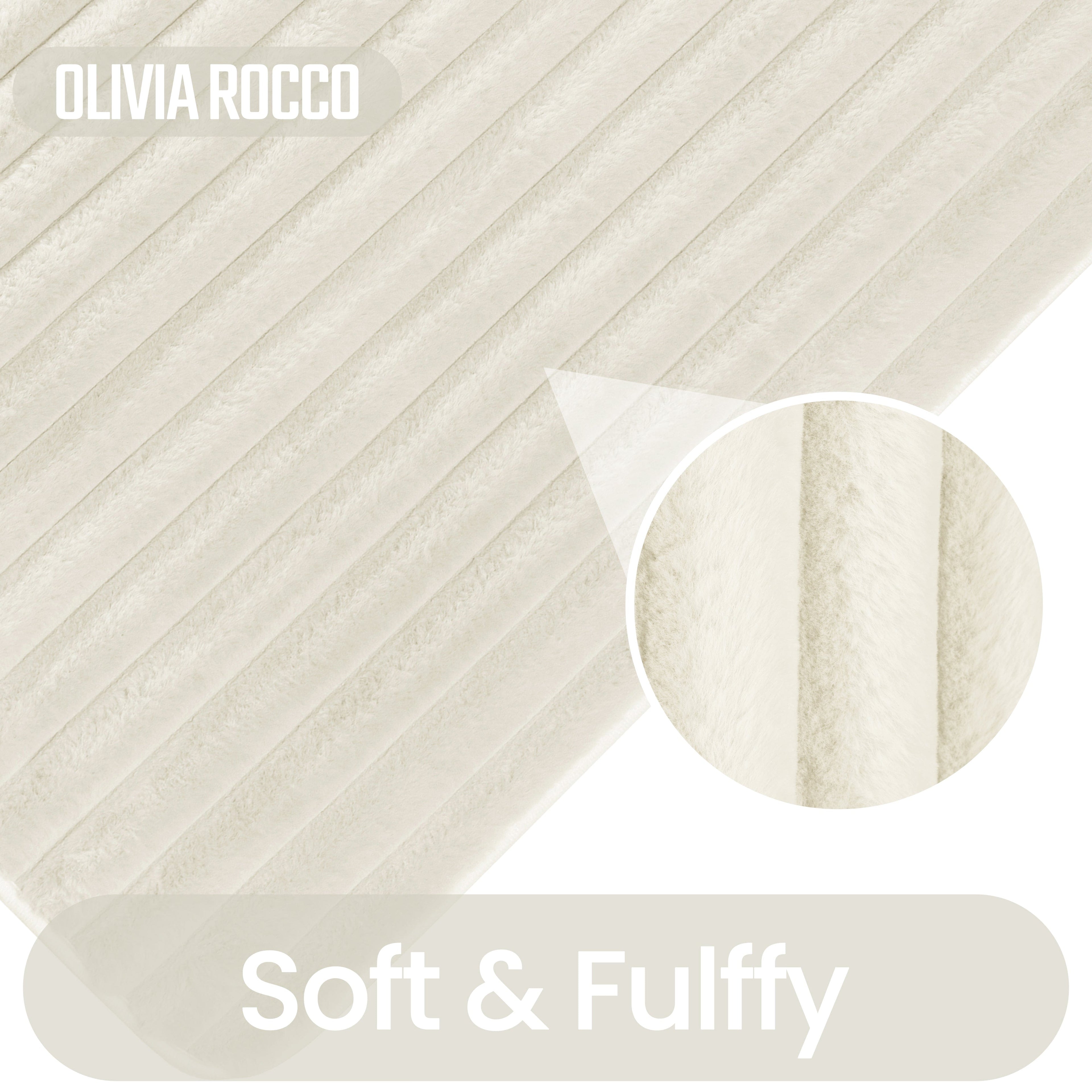 OLIVIA ROCCO 2 Piece Ribbed Bath Mat Set Cream Extra Soft Non Slip Super Absorbent Easy