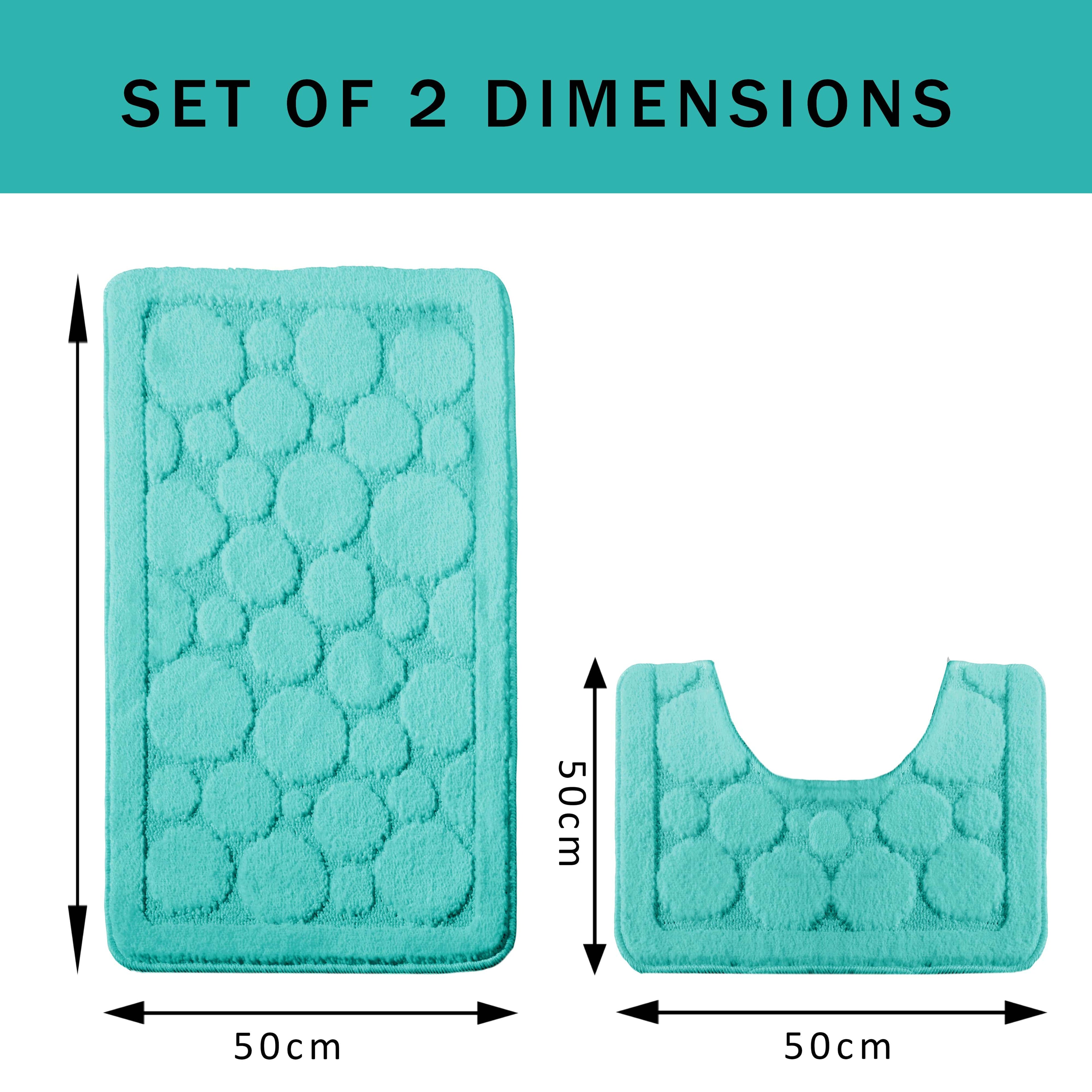 OLIVIA ROCCO Cali Bubbles 2 Piece Duck Egg Bath Mat and Pedestal Set Non Slip Super Soft Easy-Care Home Essential