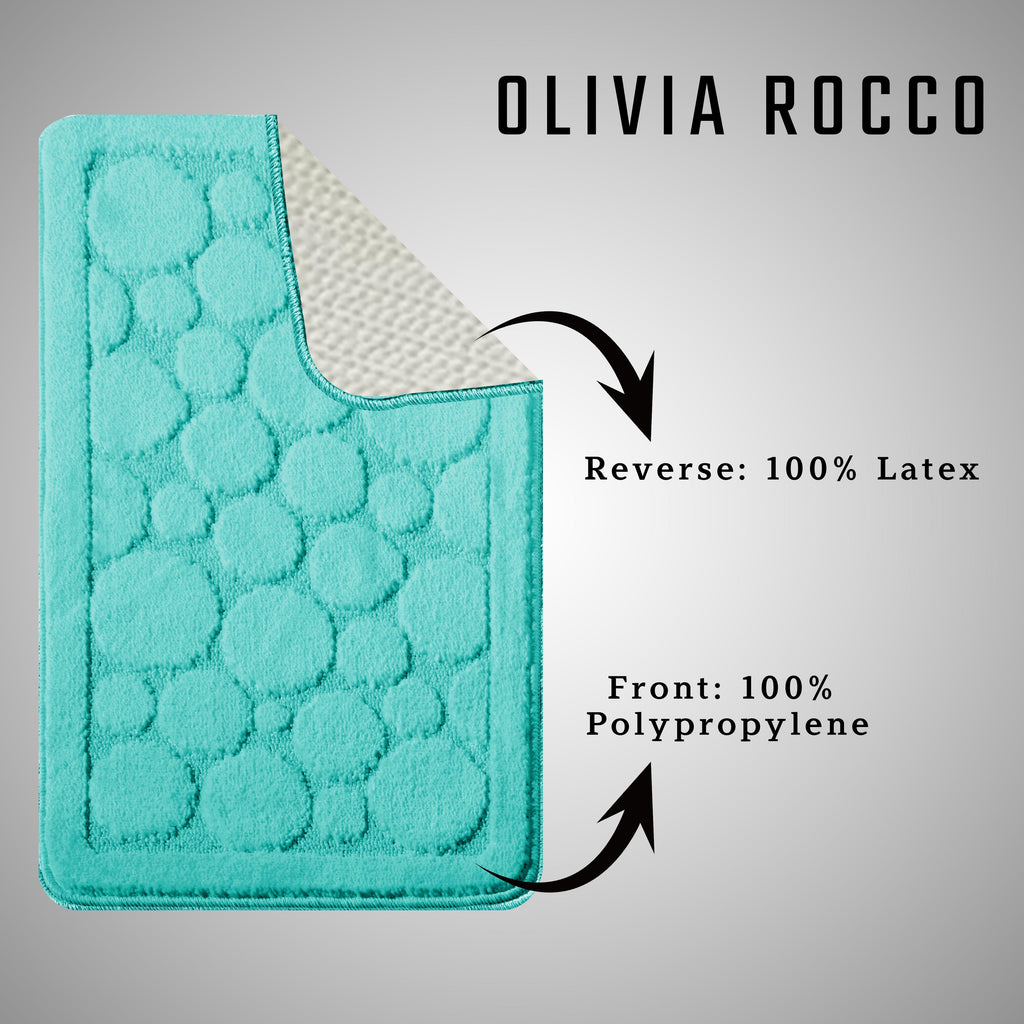 OLIVIA ROCCO Cali Bubbles 2 Piece Duck Egg Bath Mat and Pedestal Set Non Slip Super Soft Easy-Care Home Essential
