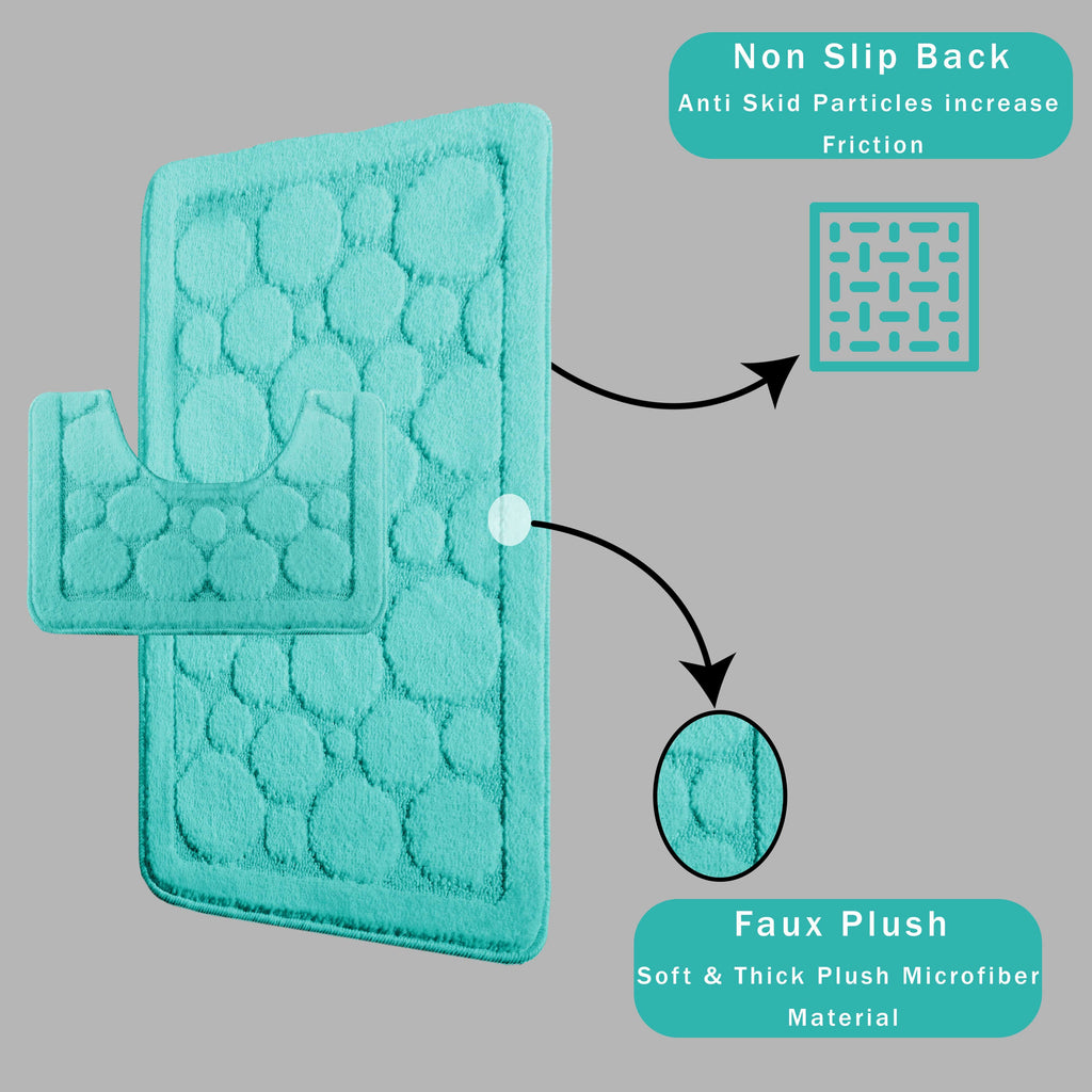 OLIVIA ROCCO Cali Bubbles 2 Piece Duck Egg Bath Mat and Pedestal Set Non Slip Super Soft Easy-Care Home Essential