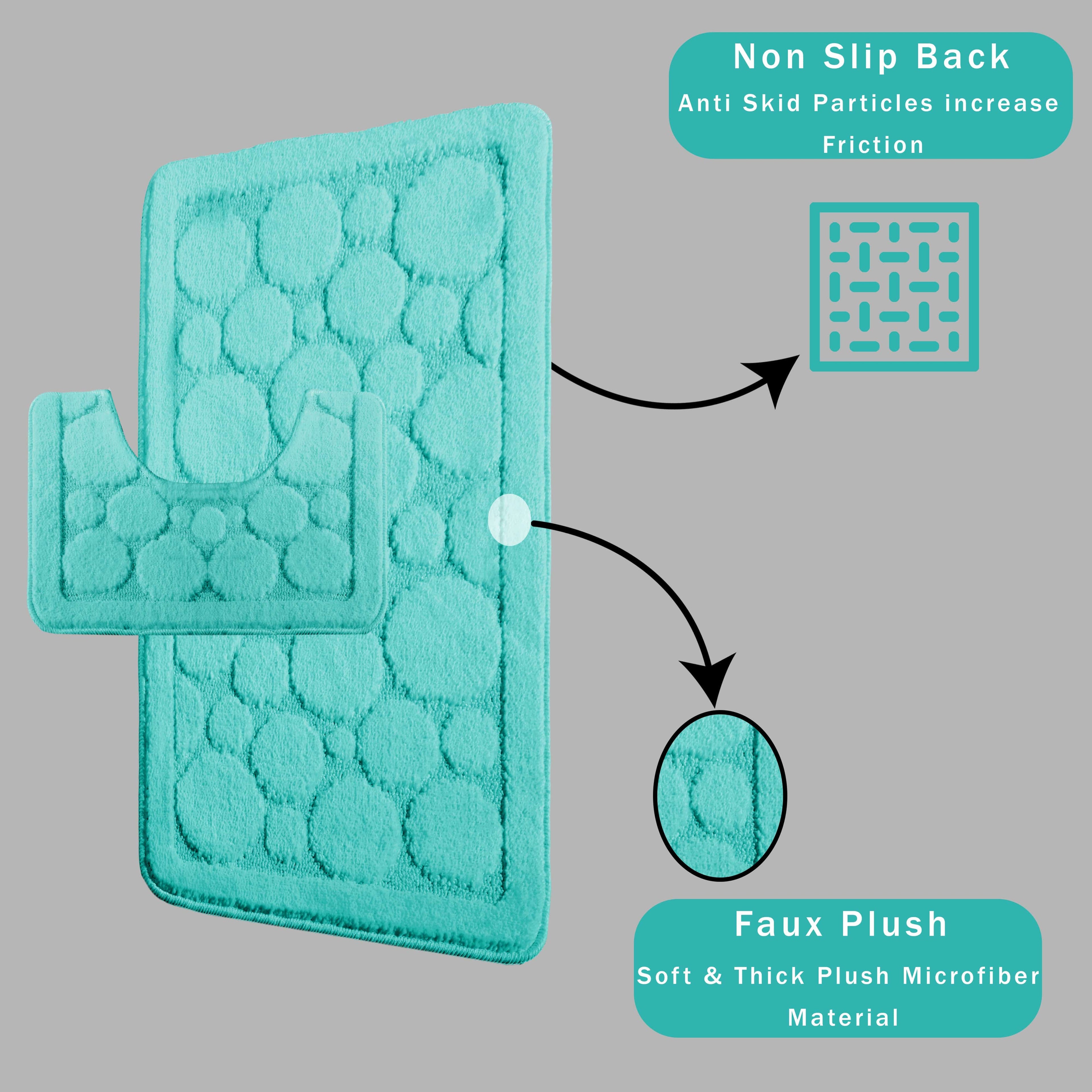 OLIVIA ROCCO Cali Bubbles 2 Piece Duck Egg Bath Mat and Pedestal Set Non Slip Super Soft Easy-Care Home Essential