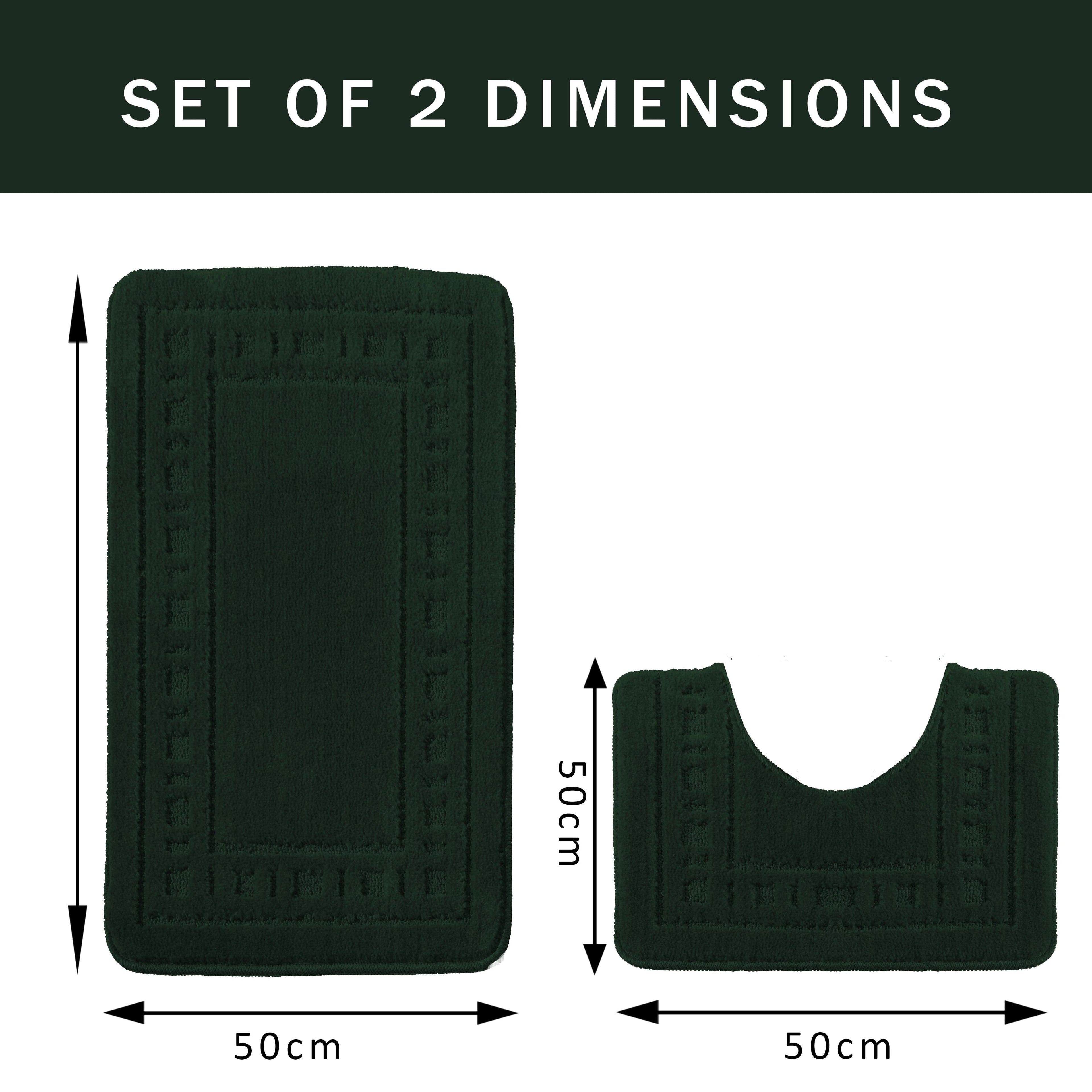 OLIVIA ROCCO Miami 2 Piece Emerald Green Bath Mat And Pedestal Set Non Slip Super Soft Easy-Care Home Essential