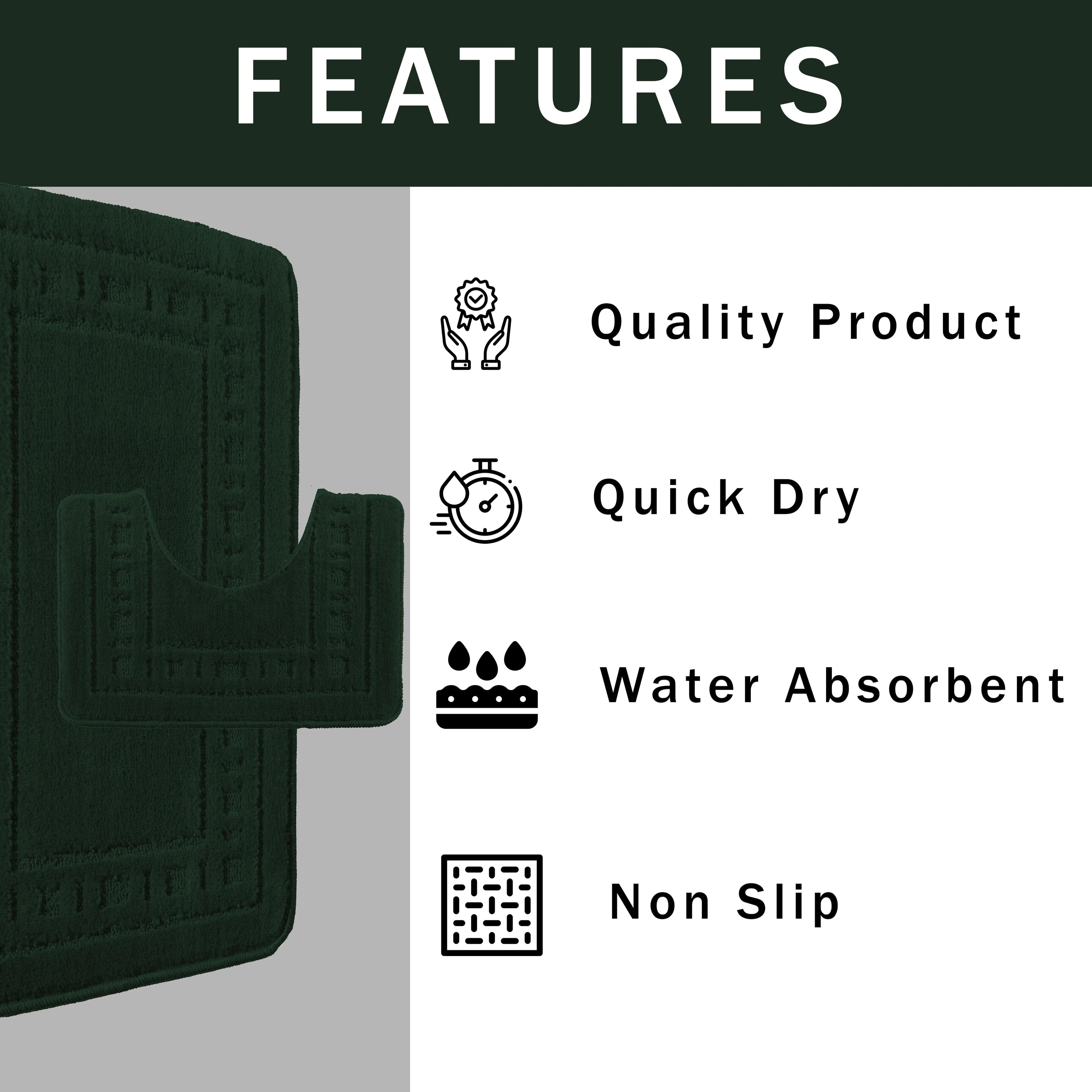 OLIVIA ROCCO Miami 2 Piece Emerald Green Bath Mat And Pedestal Set Non Slip Super Soft Easy-Care Home Essential