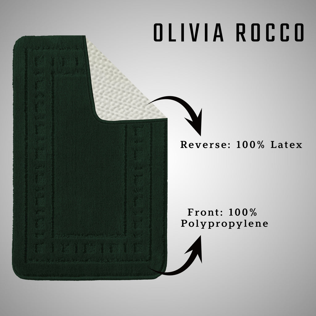 OLIVIA ROCCO Miami 2 Piece Emerald Green Bath Mat And Pedestal Set Non Slip Super Soft Easy-Care Home Essential