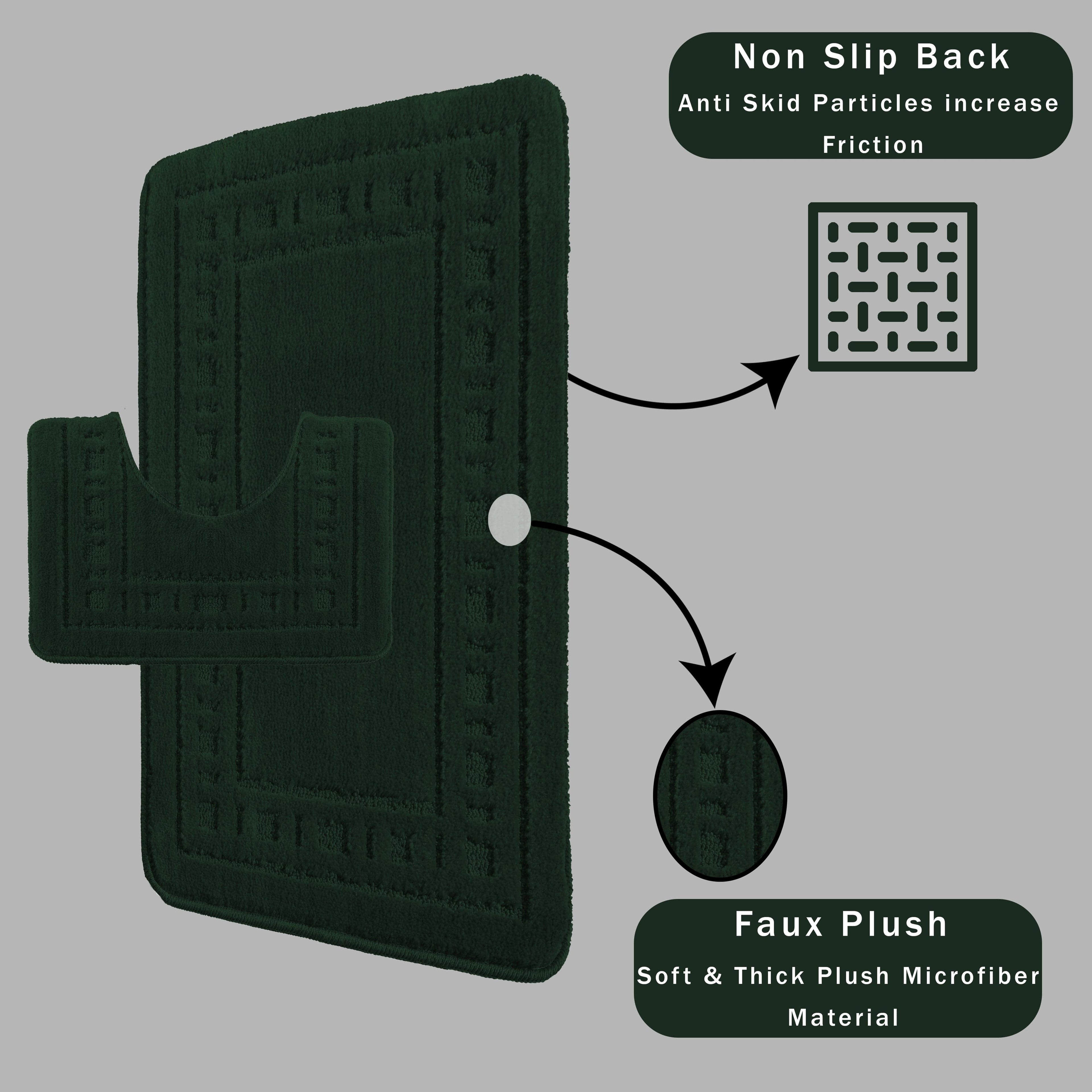 OLIVIA ROCCO Miami 2 Piece Emerald Green Bath Mat And Pedestal Set Non Slip Super Soft Easy-Care Home Essential
