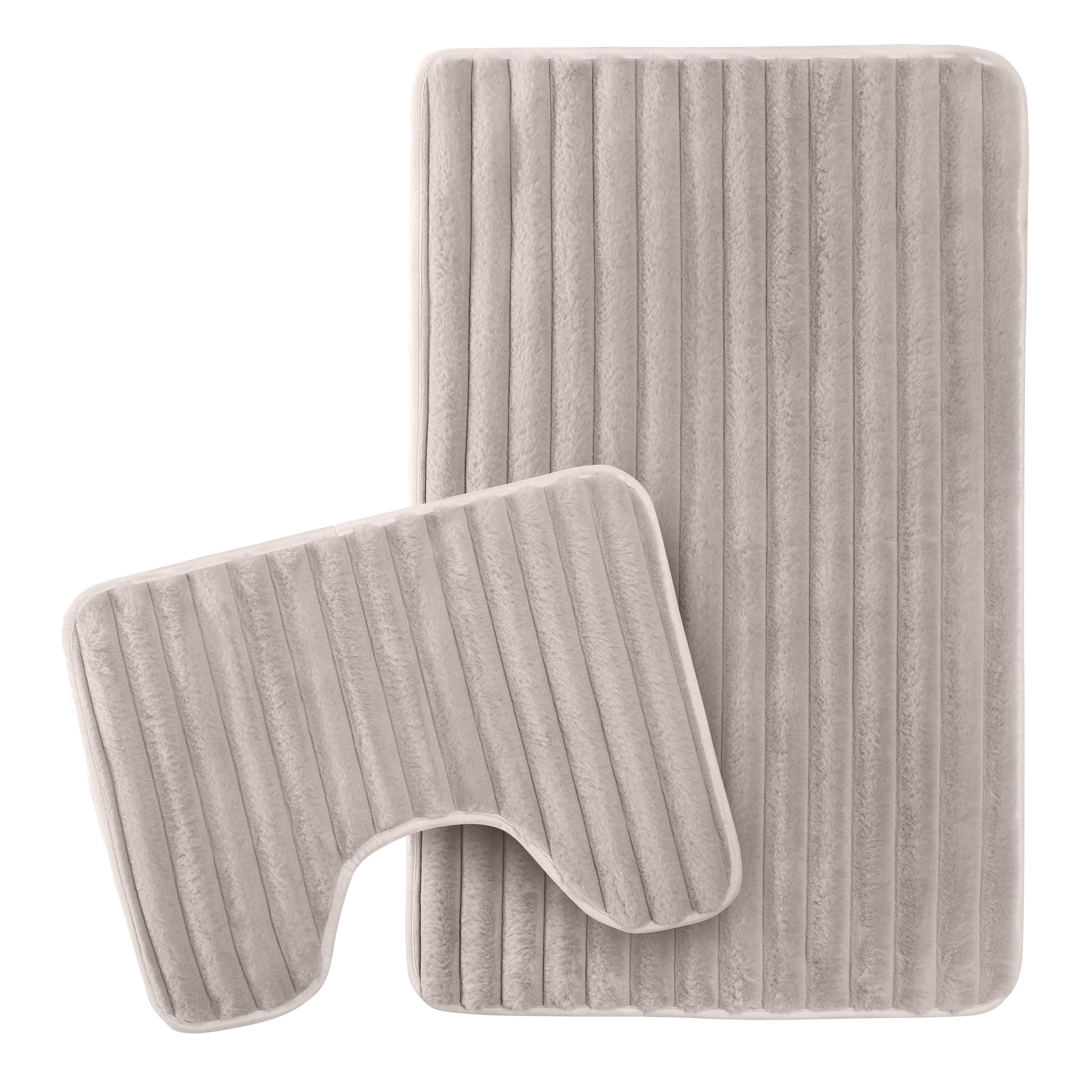 OLIVIA ROCCO 2 Piece Ribbed Bath Mat Set Natural Extra Soft Non Slip Super Absorbent Easy