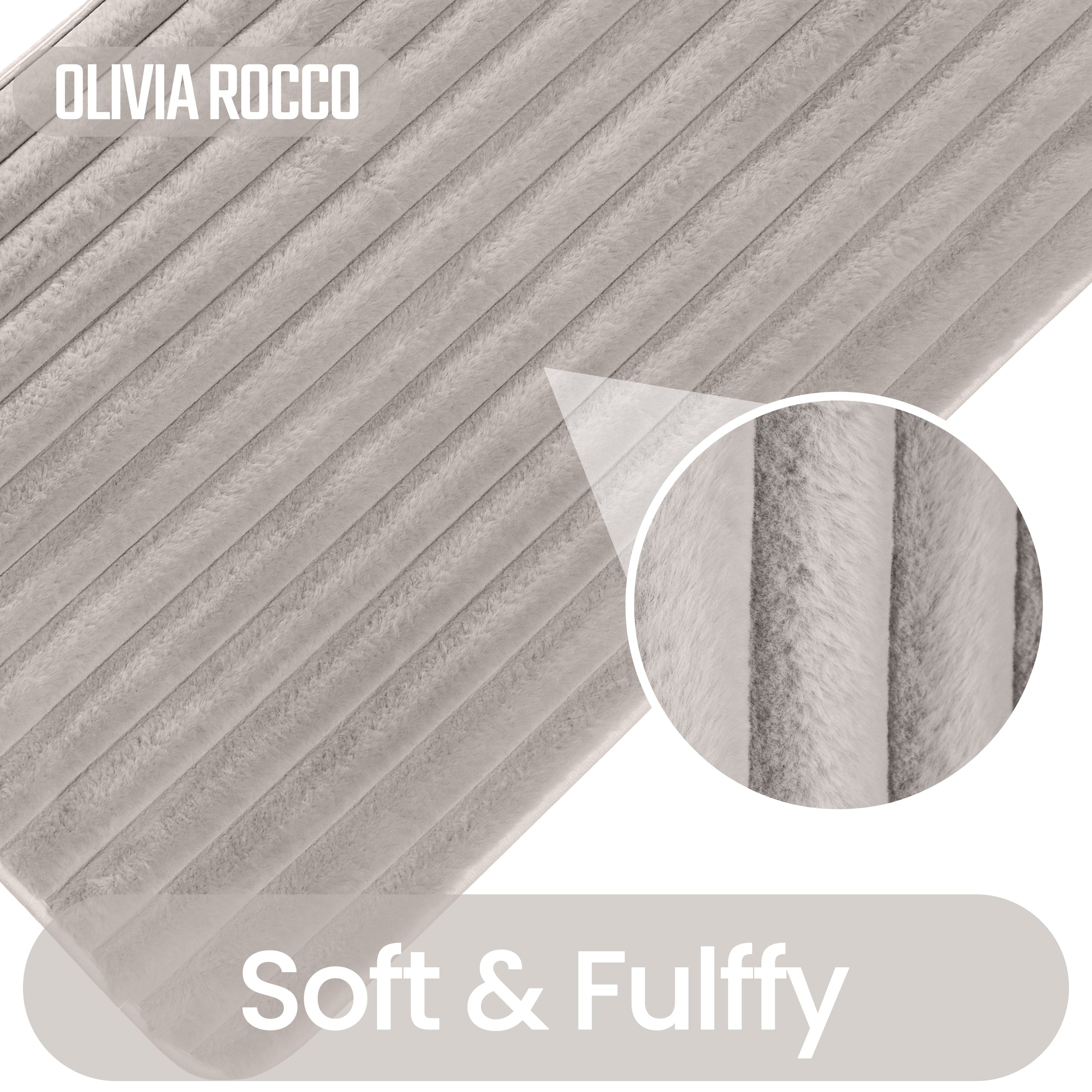 OLIVIA ROCCO 2 Piece Ribbed Bath Mat Set Natural Extra Soft Non Slip Super Absorbent Easy