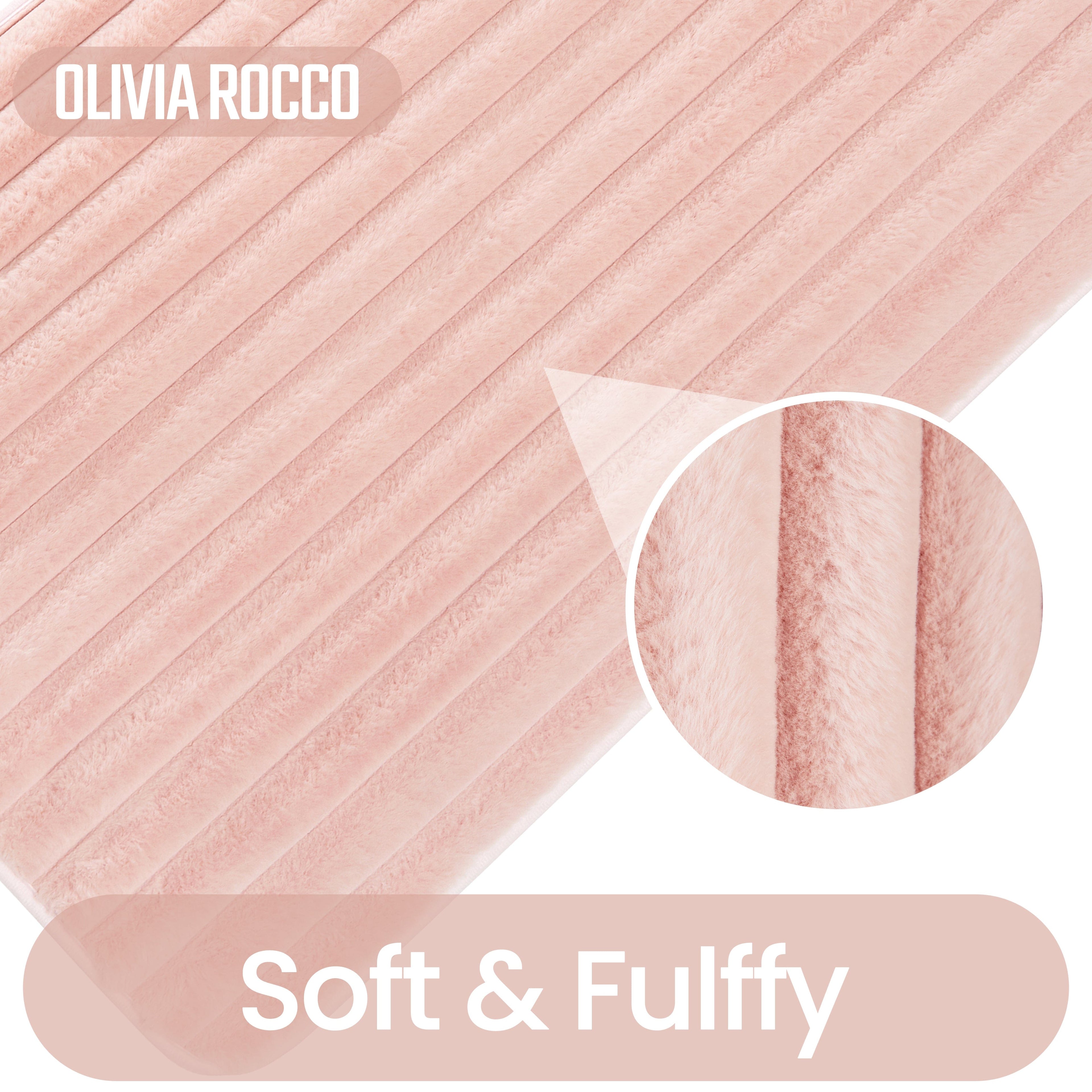 OLIVIA ROCCO 2 Piece Ribbed Bath Mat Set Pink Extra Soft Non Slip Super Absorbent