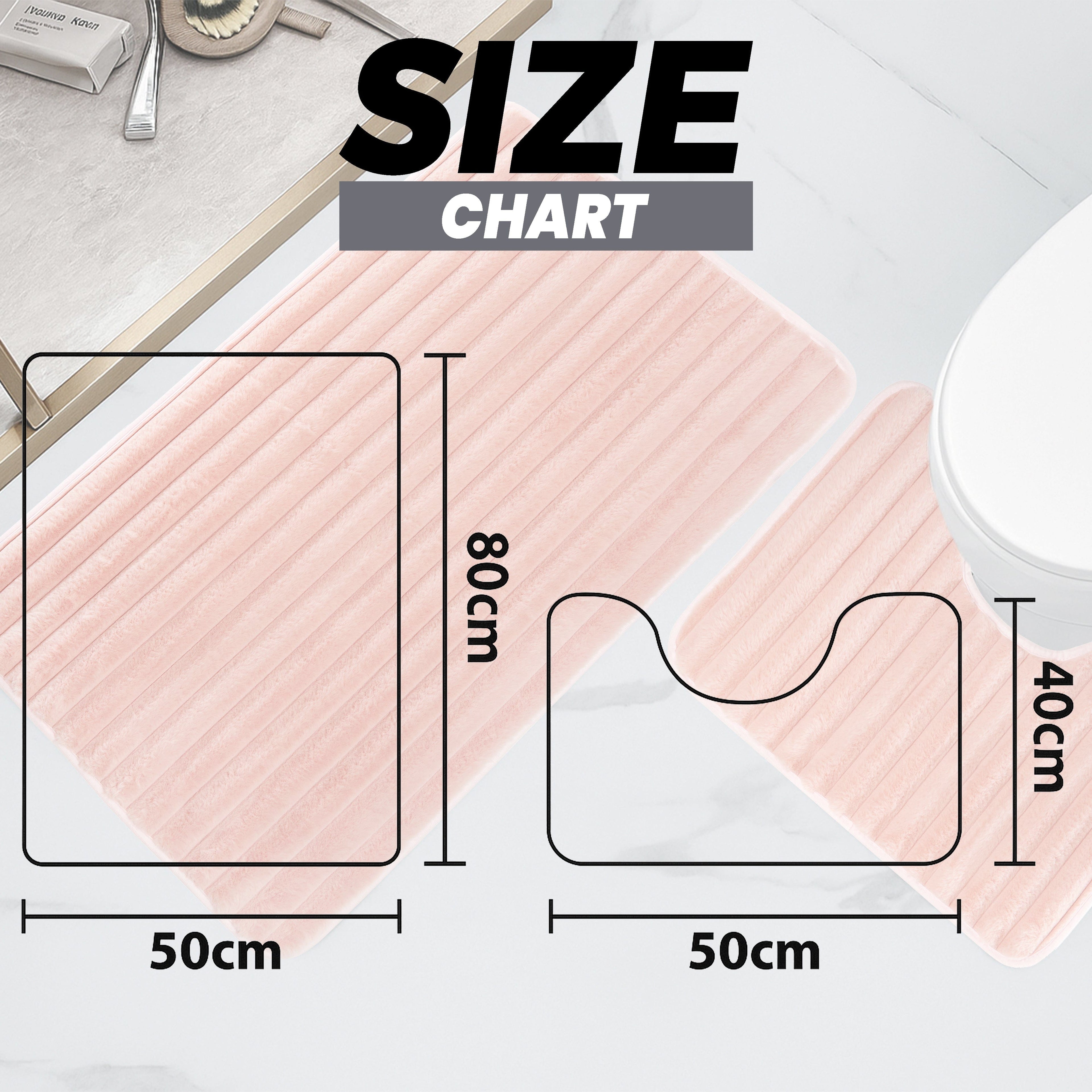 OLIVIA ROCCO 2 Piece Ribbed Bath Mat Set Pink Extra Soft Non Slip Super Absorbent