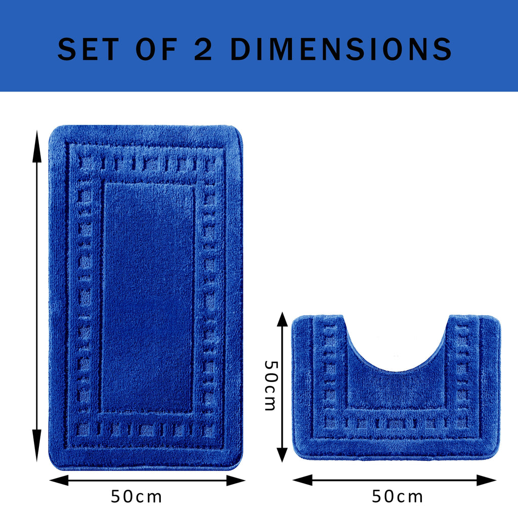 OLIVIA ROCCO Miami 2 Piece Royal Blue Bath Mat and Pedestal Set Non Slip Soft Absorbent