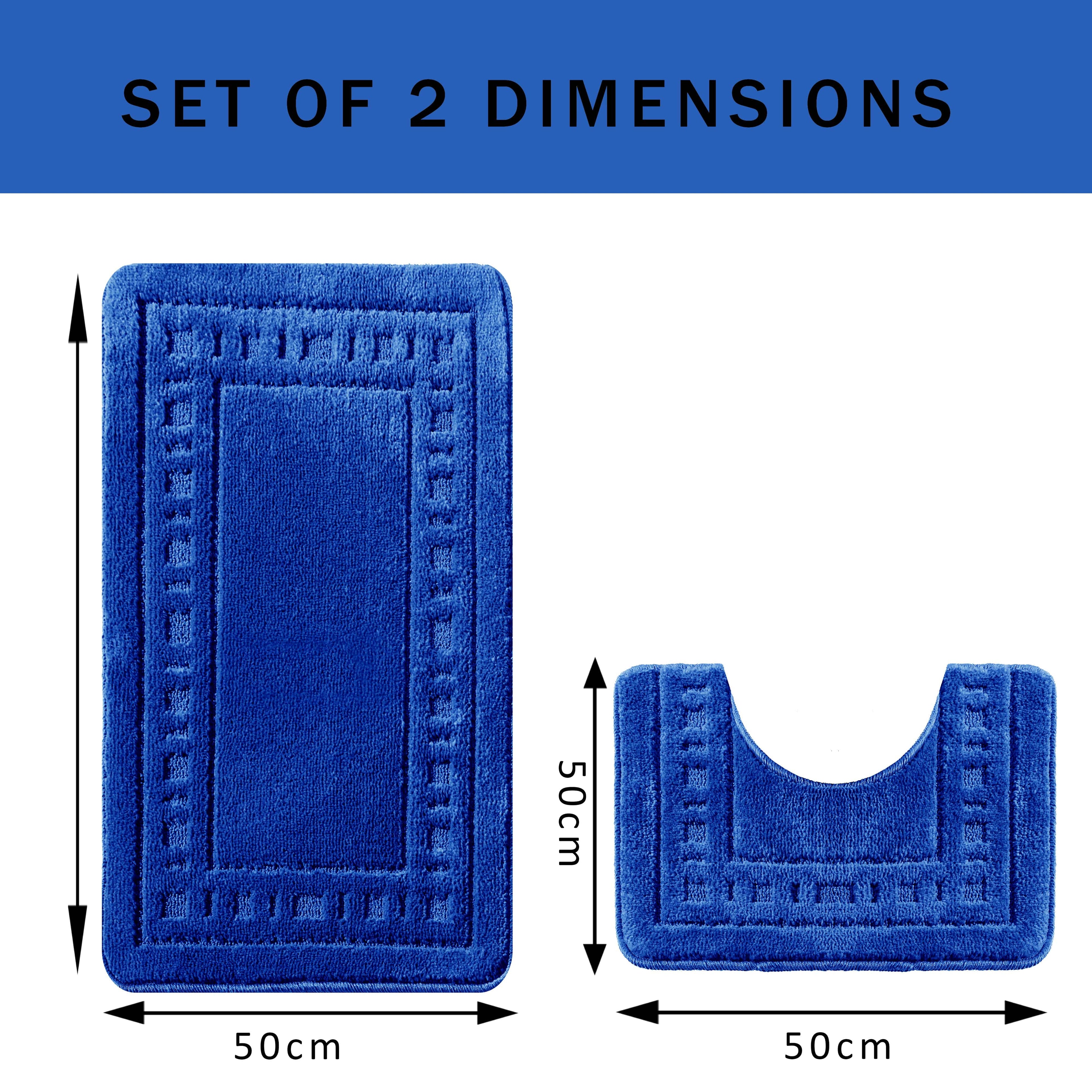 OLIVIA ROCCO Miami 2 Piece Royal Blue Bath Mat and Pedestal Set Non Slip Soft Absorbent