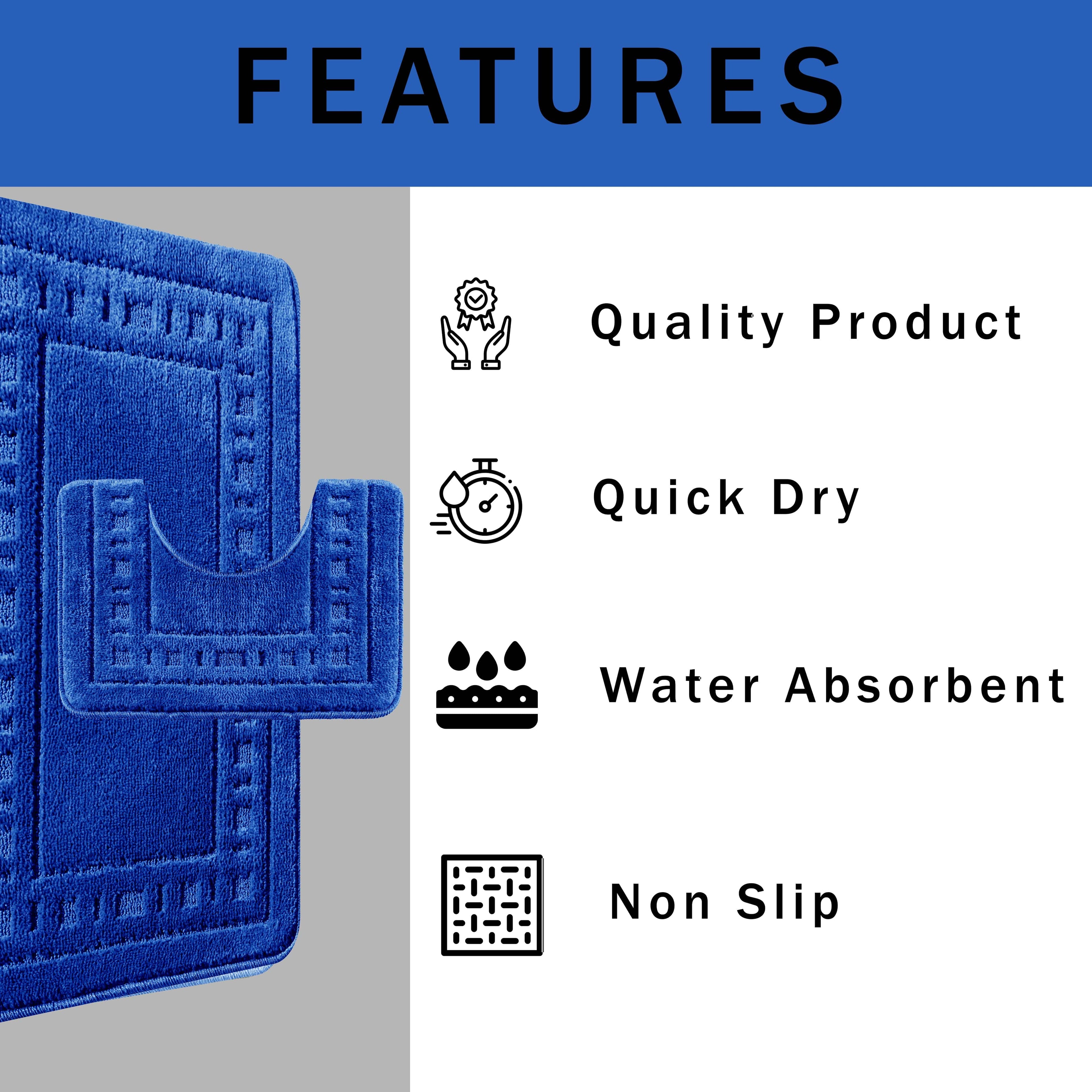 OLIVIA ROCCO Miami 2 Piece Royal Blue Bath Mat and Pedestal Set Non Slip Soft Absorbent