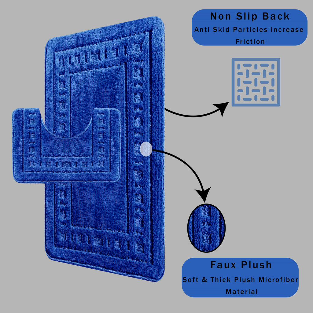 OLIVIA ROCCO Miami 2 Piece Royal Blue Bath Mat and Pedestal Set Non Slip Soft Absorbent