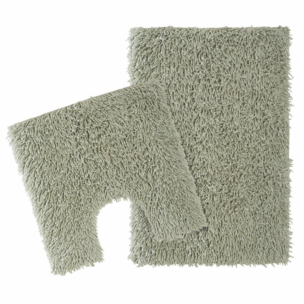 OLIVIA ROCCO Como 2 Piece Sage Green Bath Mat And Pedestal Set Non Slip Super Absorbent
