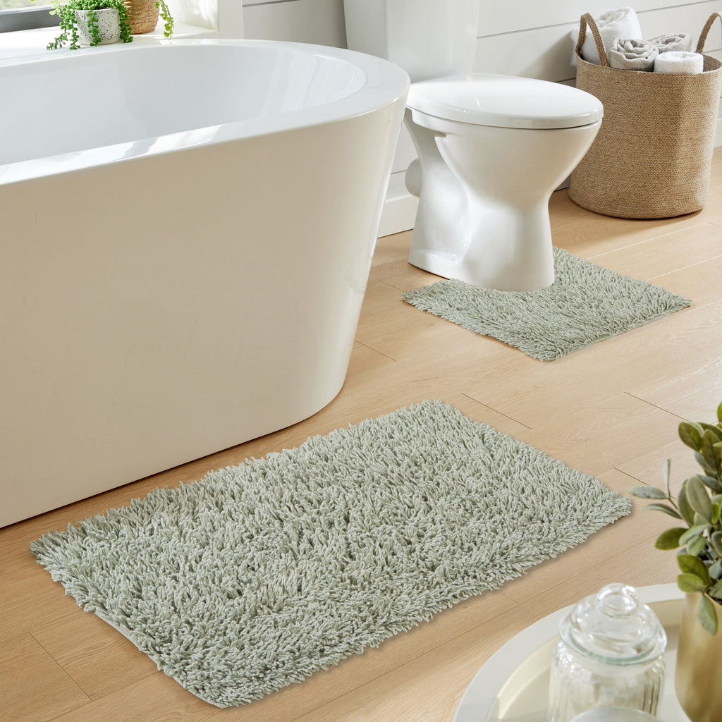 OLIVIA ROCCO Como 2 Piece Sage Green Bath Mat And Pedestal Set Non Slip Super Absorbent