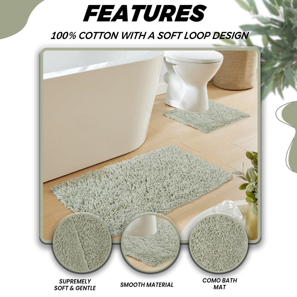 OLIVIA ROCCO Como 2 Piece Sage Green Bath Mat And Pedestal Set Non Slip Super Absorbent