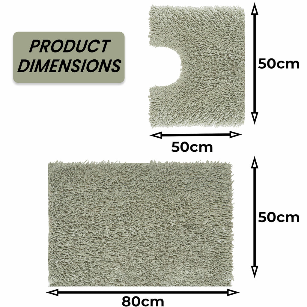 OLIVIA ROCCO Como 2 Piece Sage Green Bath Mat And Pedestal Set Non Slip Super Absorbent