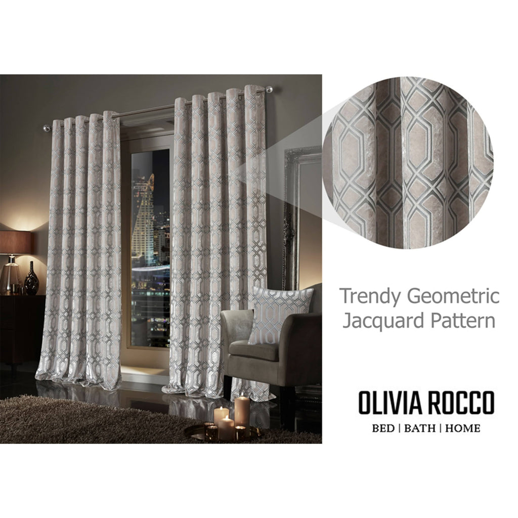 OLIVIA ROCCO Luxe Geo Velvet Eyelet Curtains Champagne Thermal Insulated Soundproof