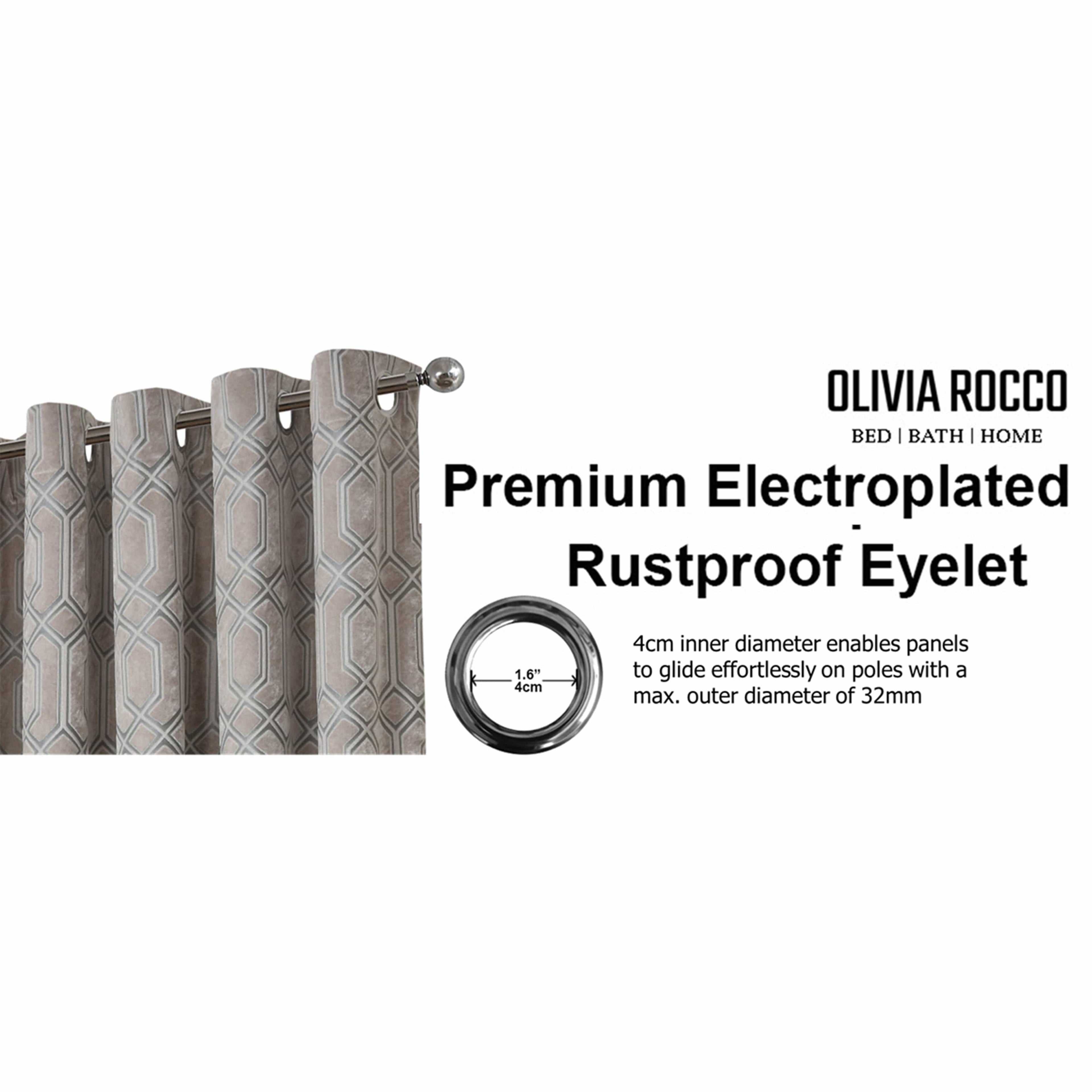 OLIVIA ROCCO Luxe Geo Velvet Eyelet Curtains Champagne Thermal Insulated Soundproof