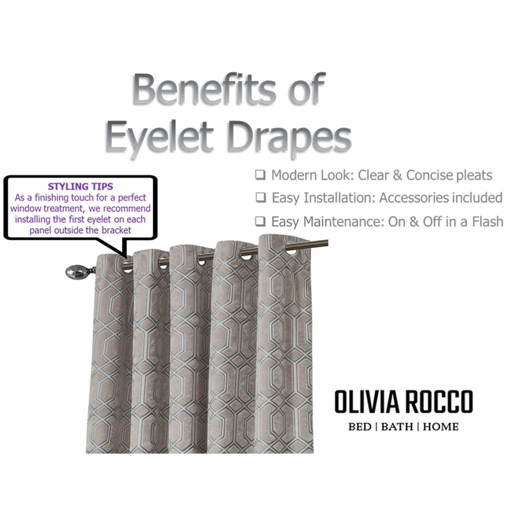 OLIVIA ROCCO Luxe Geo Velvet Eyelet Curtains Champagne Thermal Insulated Soundproof
