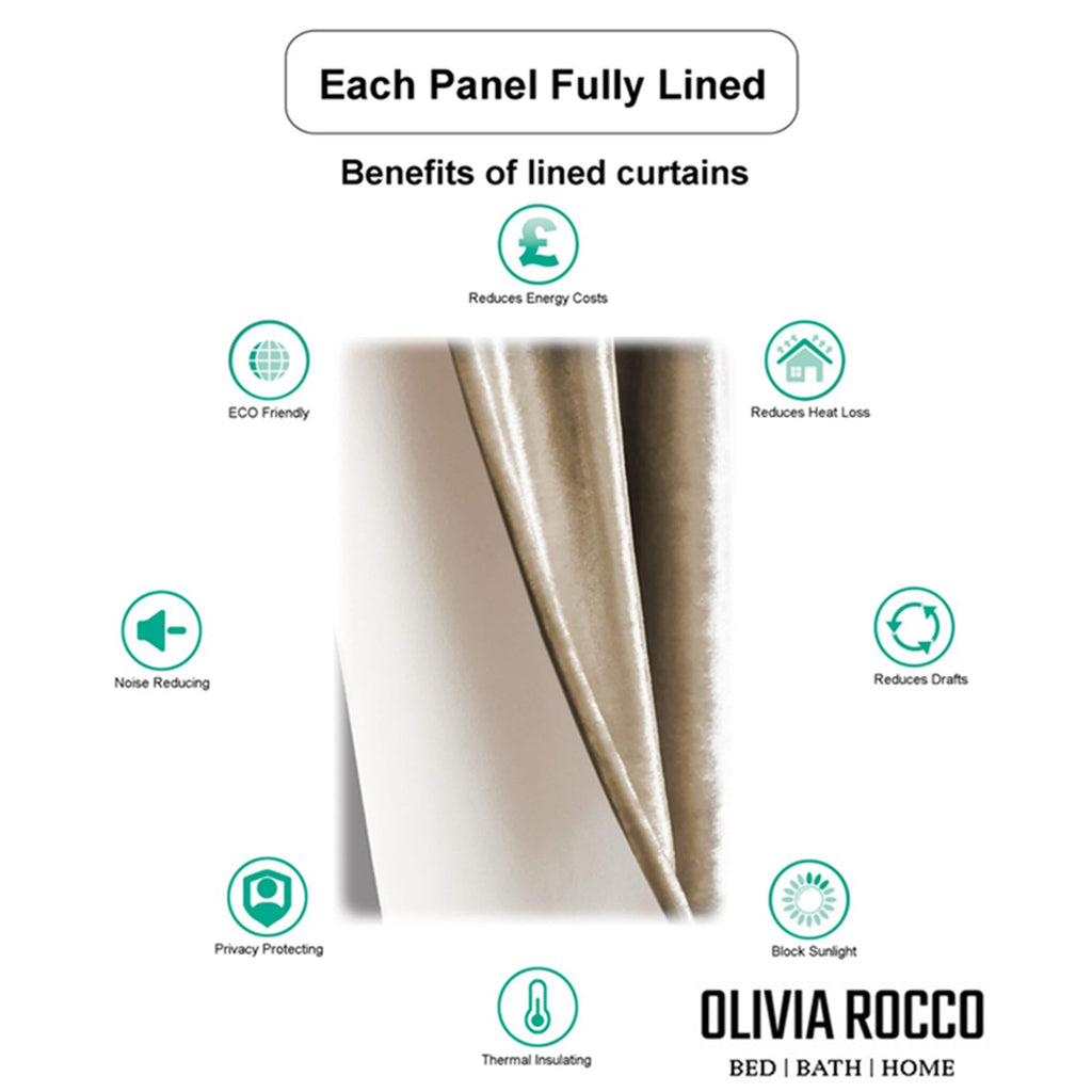 OLIVIA ROCCO Luxe Geo Velvet Eyelet Curtains Champagne Thermal Insulated Soundproof