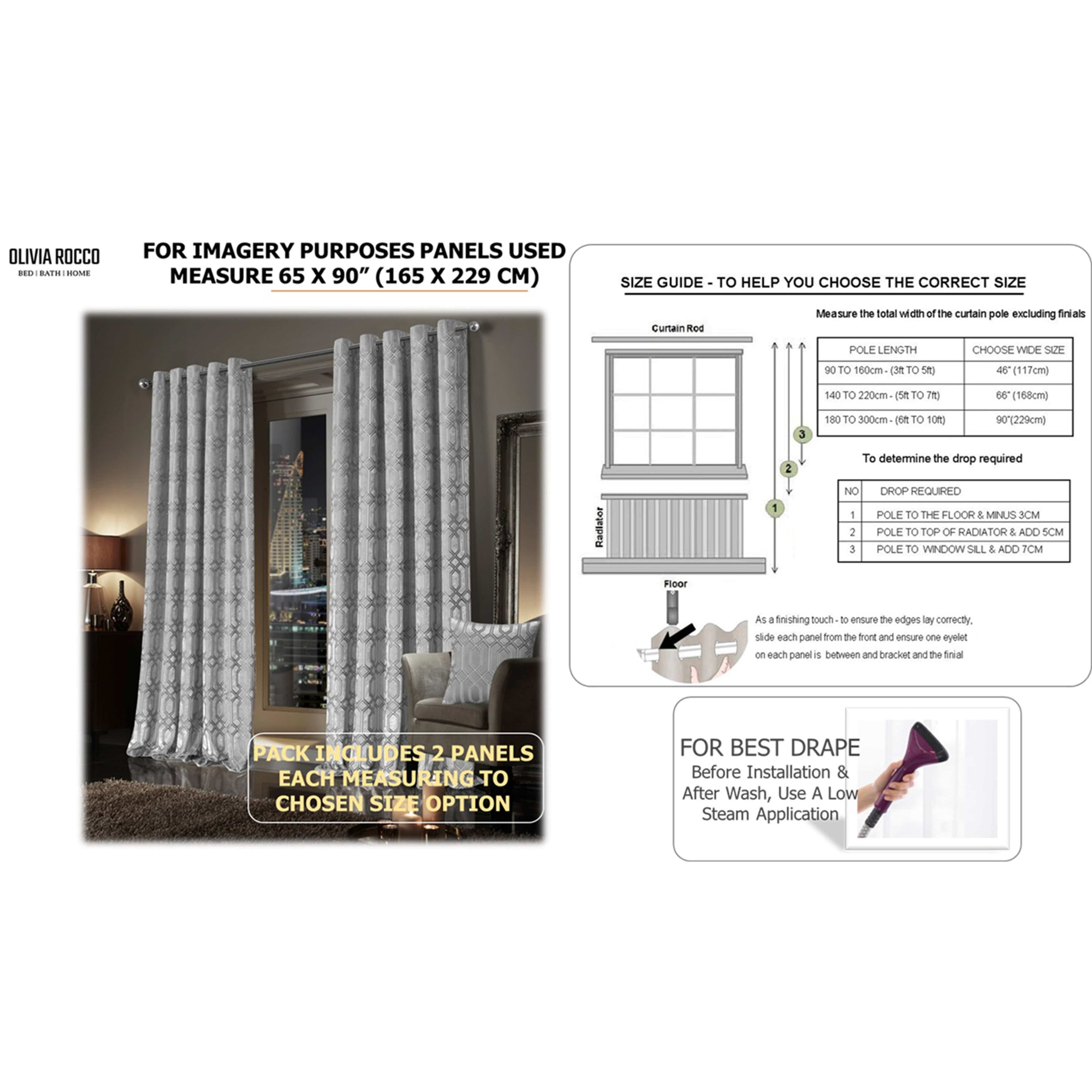 OLIVIA ROCCO Luxe Geo Velvet Eyelet Curtains Grey Thermal Insulated Soundproof Easy-Fit Ready Made Window Pair