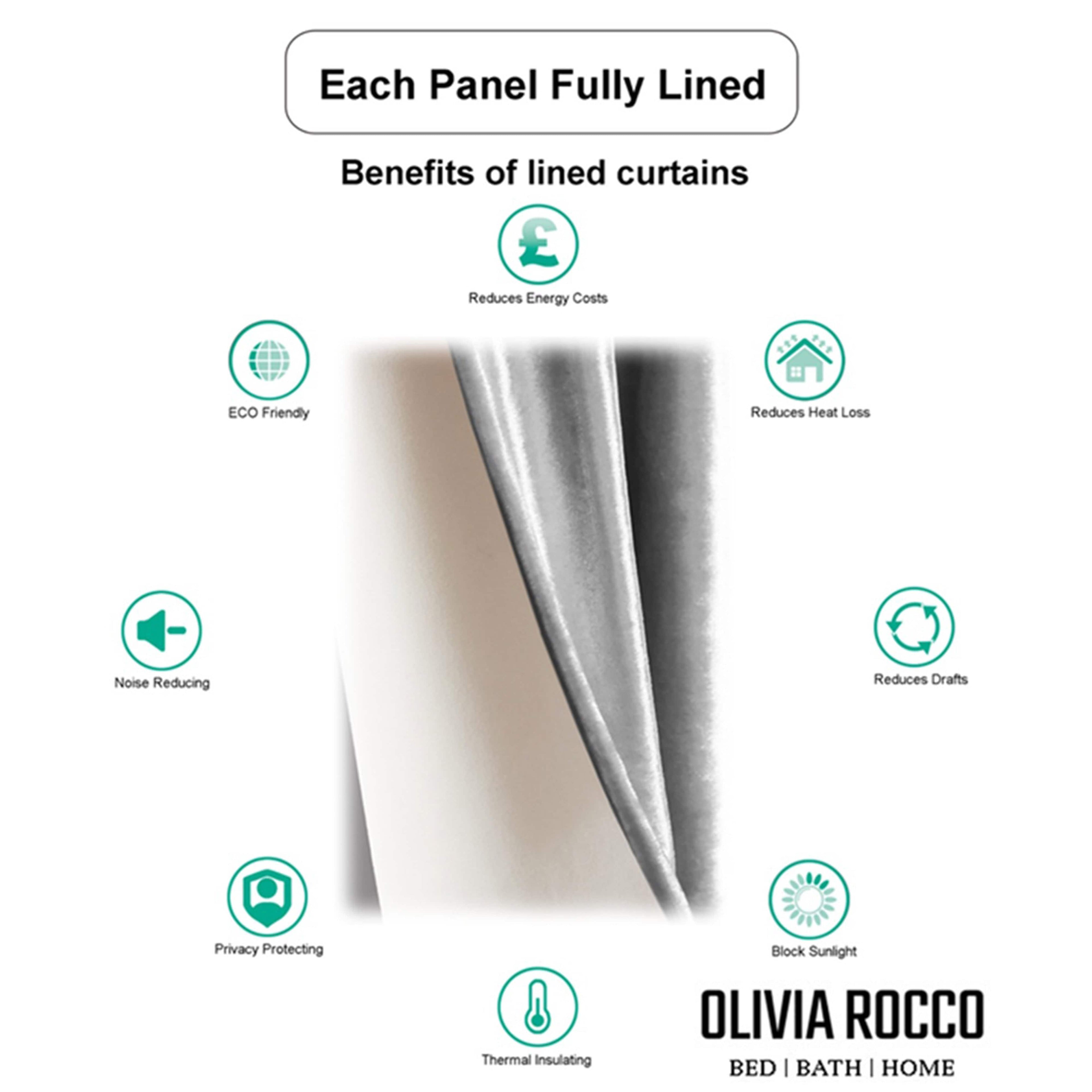 OLIVIA ROCCO Luxe Geo Velvet Eyelet Curtains Grey Thermal Insulated Soundproof Easy-Fit Ready Made Window Pair