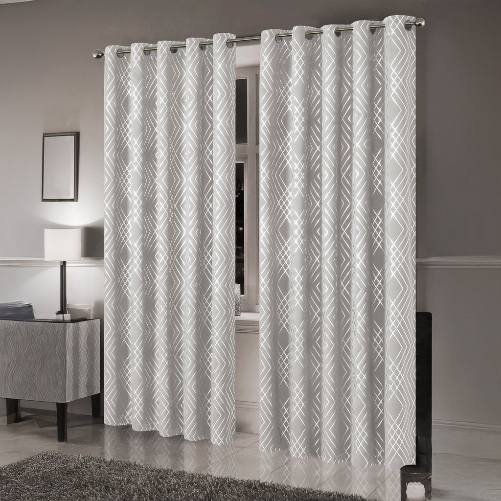 OLIVIA ROCCO Geometric Sparkle Blackout Curtains Natural Thermal Insulated Eyelet Ring Top
