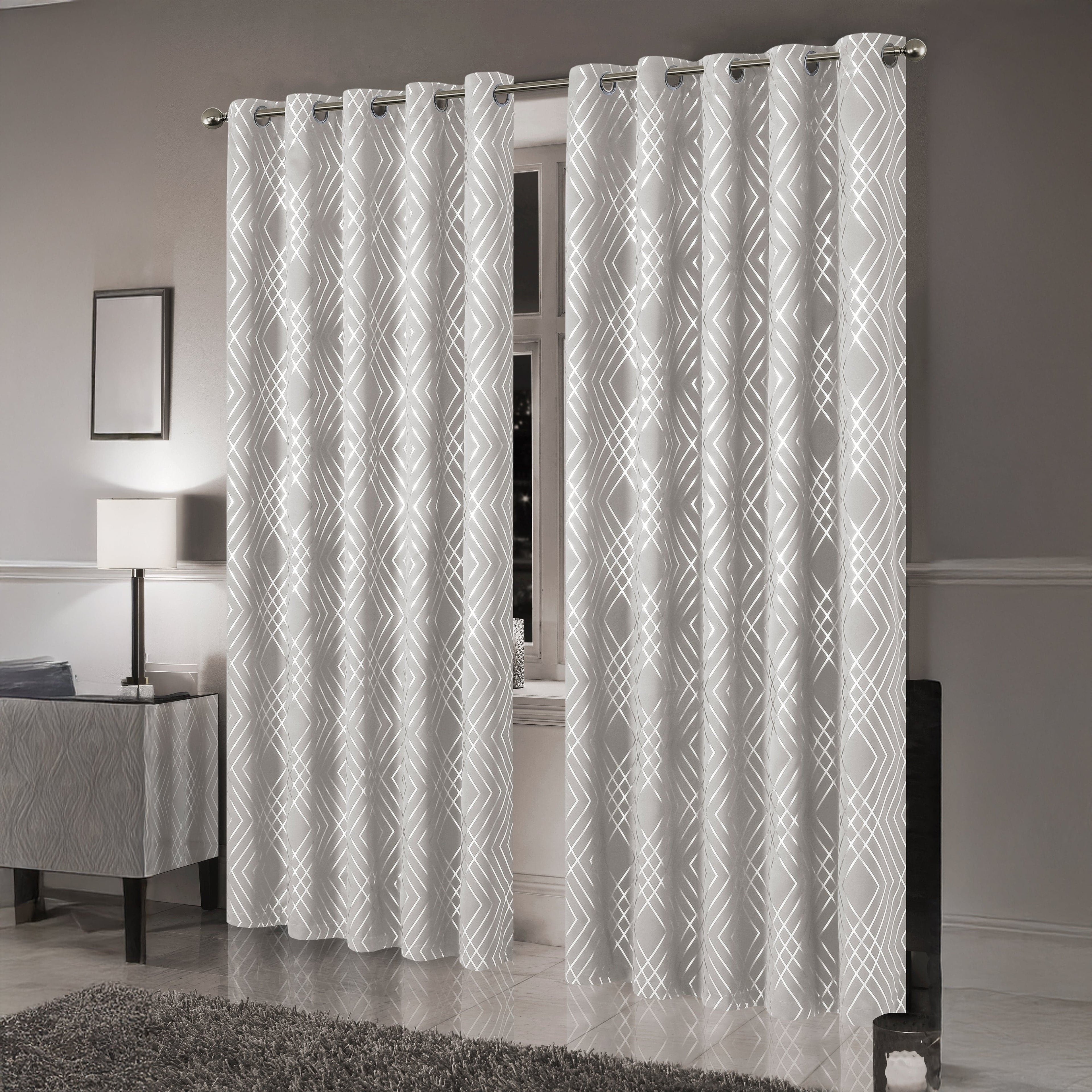 OLIVIA ROCCO Geometric Sparkle Blackout Curtains Natural Thermal Insulated Eyelet Ring Top