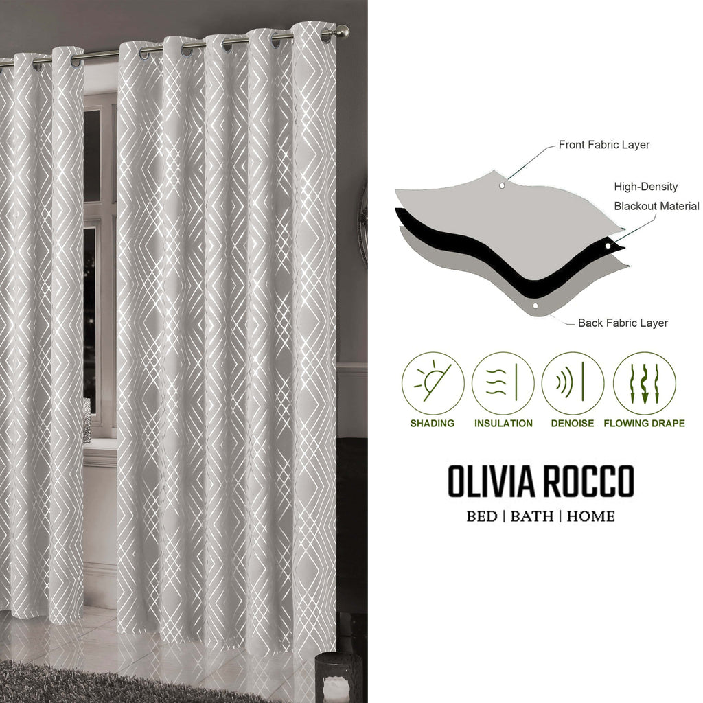 OLIVIA ROCCO Geometric Sparkle Blackout Curtains Natural Thermal Insulated Eyelet Ring Top