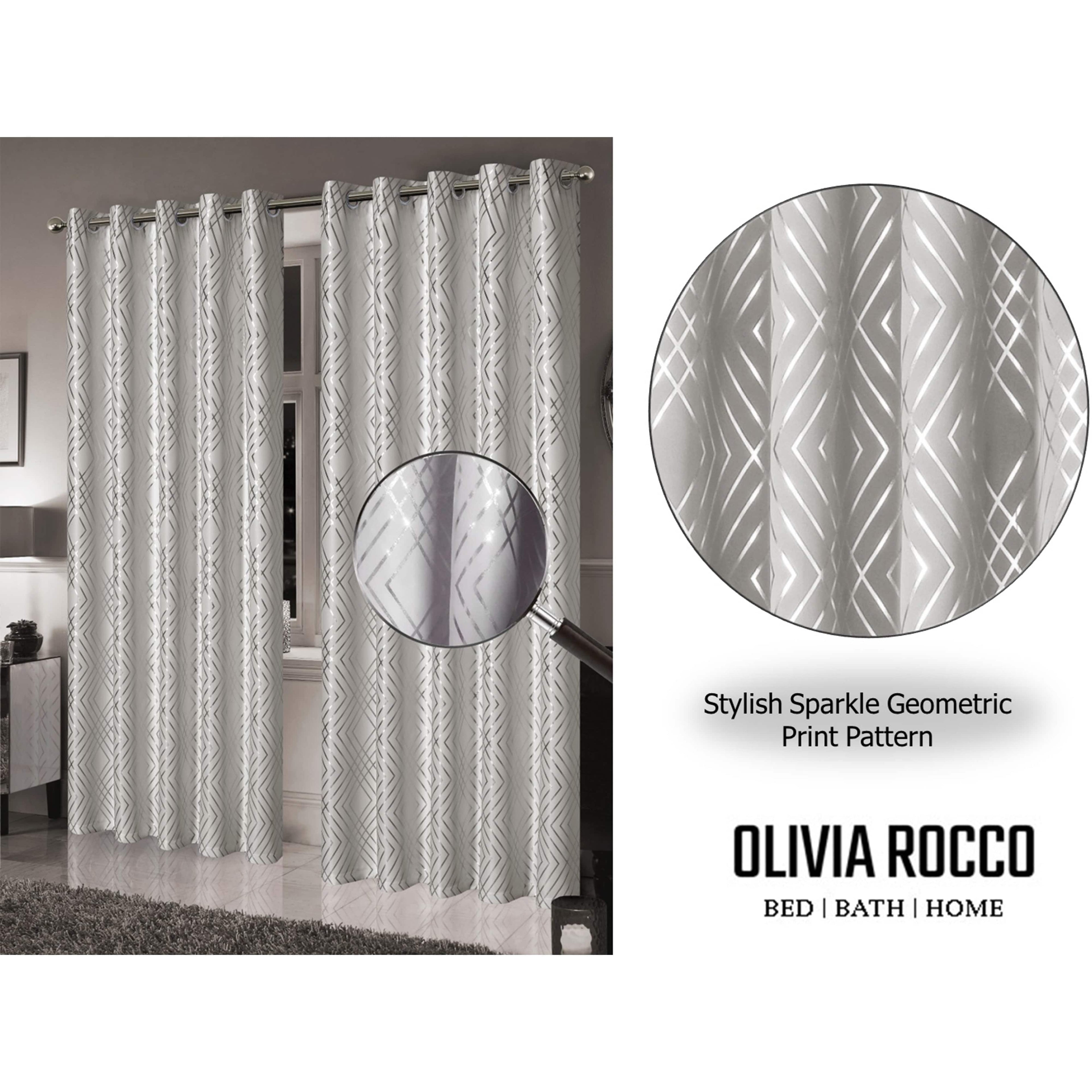 OLIVIA ROCCO Geometric Sparkle Blackout Curtains Natural Thermal Insulated Eyelet Ring Top