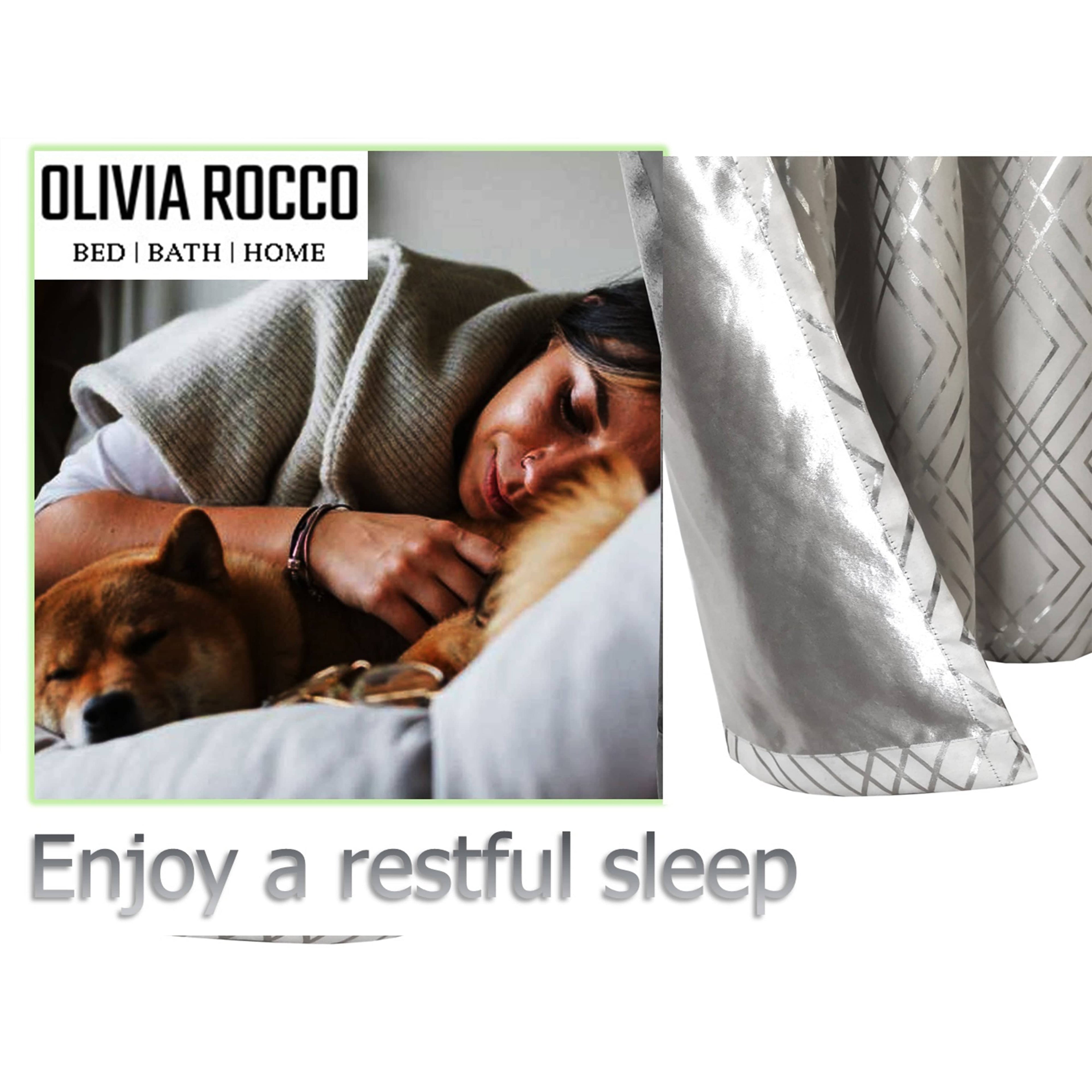 OLIVIA ROCCO Geometric Sparkle Blackout Curtains Natural Thermal Insulated Eyelet Ring Top