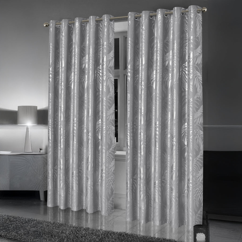 OLIVIA ROCCO Leaf Silver Sparkle Blackout Curtains Super Soft Thermal Insulated Eyelet